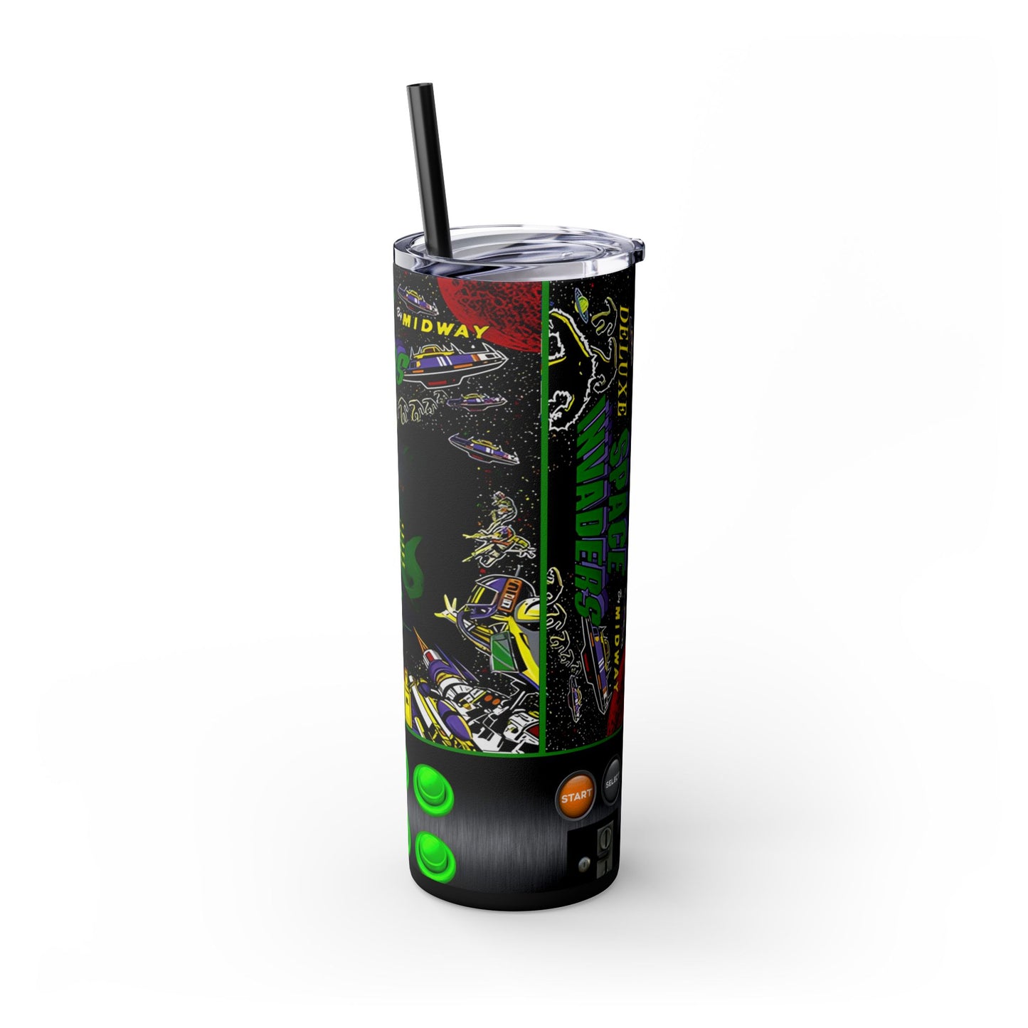 SPACE INVADERS DELUXE ARCADE GAME - Skinny Tumbler with Straw, 20oz - Rock n Royalty Designs