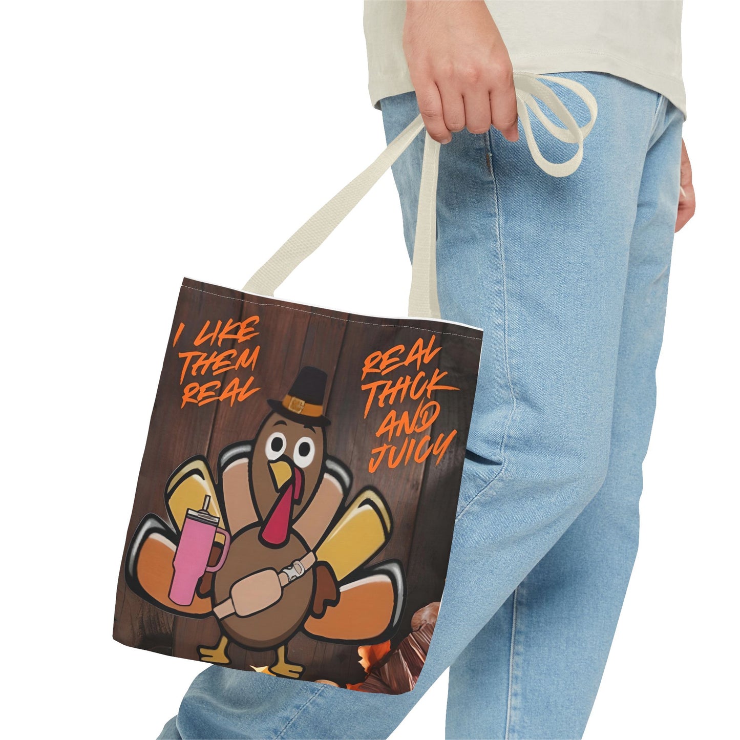 "Real Thick and Juicy Turkey Thanksgiving Tote Bag | Funny Holiday Shopping Bag" Printify