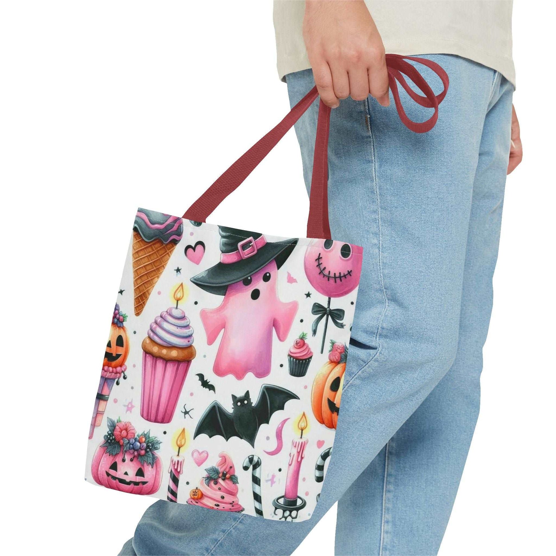 "Cute Halloween Tote Bag - Pink Ghost & Spooky Treats Design" Print Tote Bag