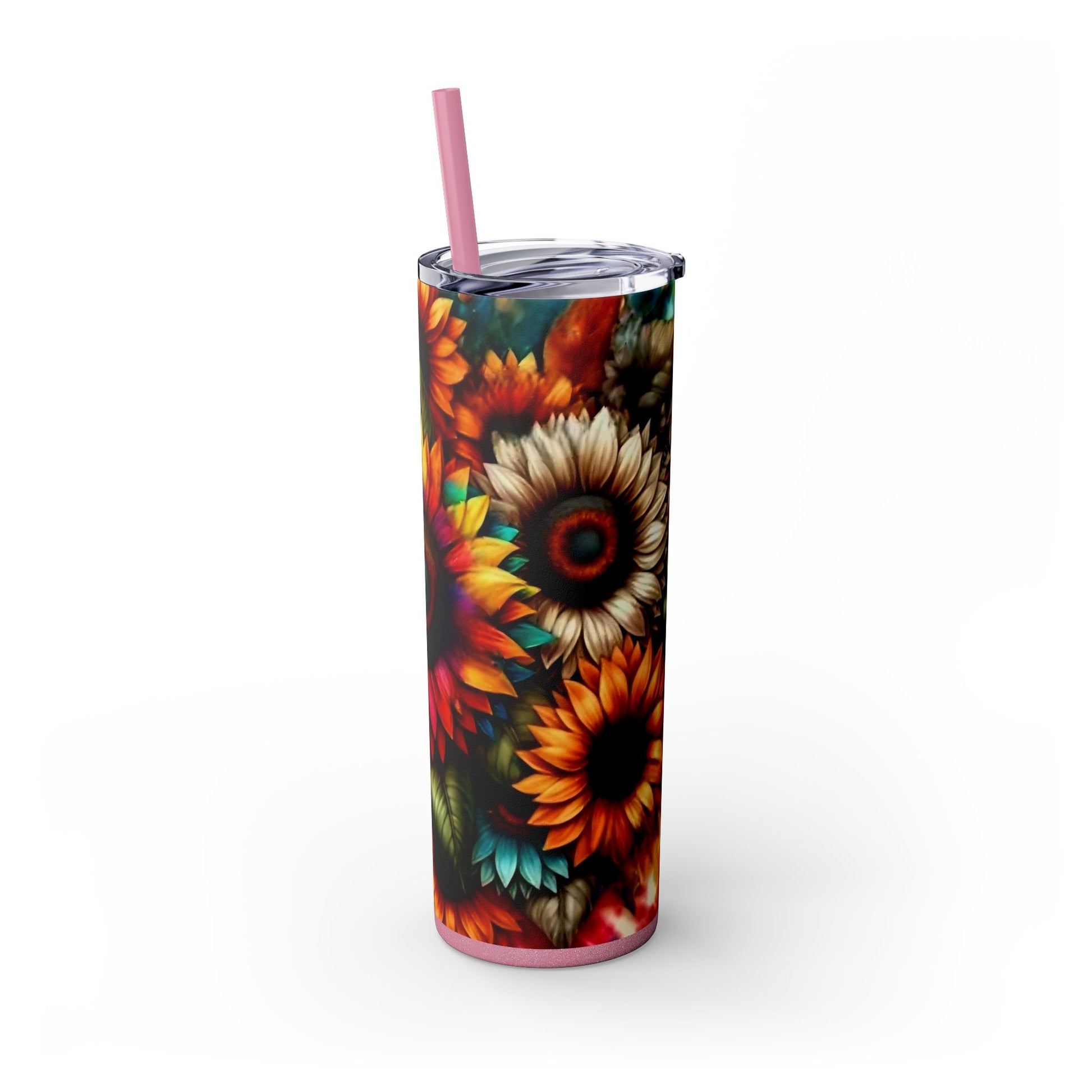 COLORFUL SUNFLOWERS - Skinny Tumbler with Straw, 20oz - Rock n Royalty Designs