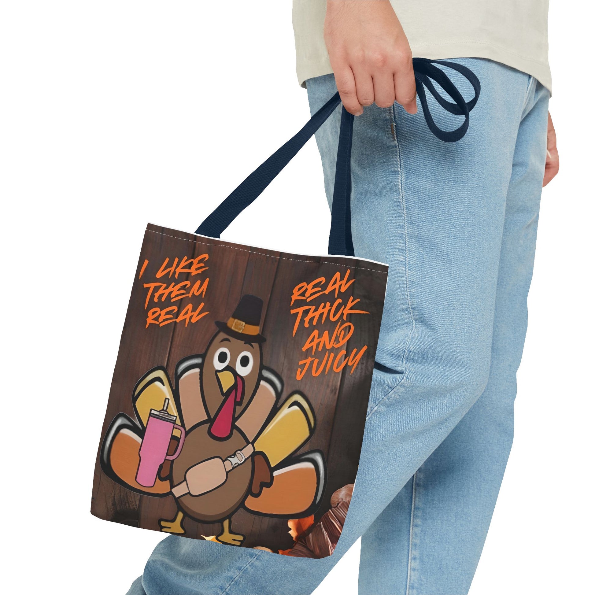 "Real Thick and Juicy Turkey Thanksgiving Tote Bag | Funny Holiday Shopping Bag" Printify