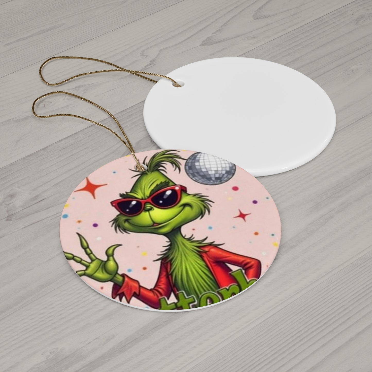 DISCO GRINCH Ceramic Ornament Printify