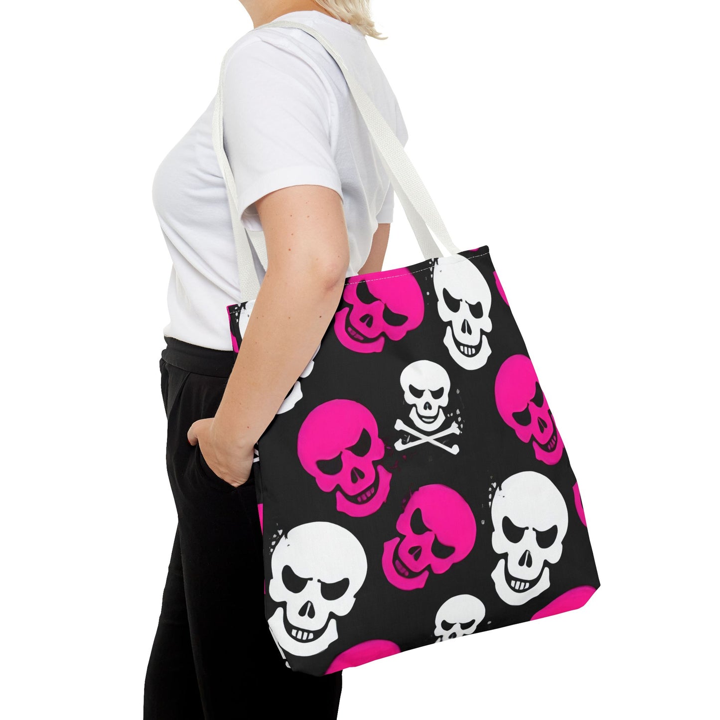 BLK WHT PINK SKULL - Tote Bag (AOP) - Rock n Royalty Designs