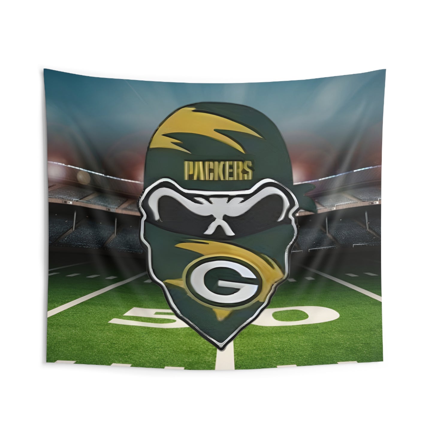 Green Bay Packers Skull Bandana Indoor Wall Tapestry | NFL Stadium Decor - Rock n Royalty Designs