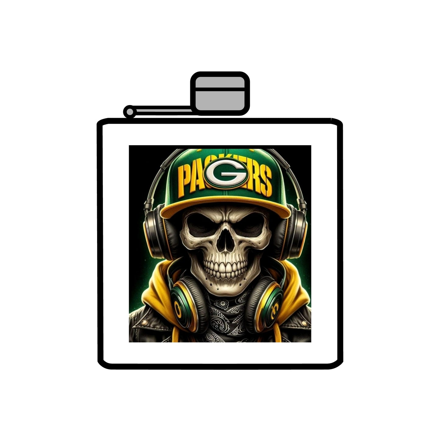 "Green Bay Packers Skull 6oz Stainless Steel Flask" Represent!!! Printify