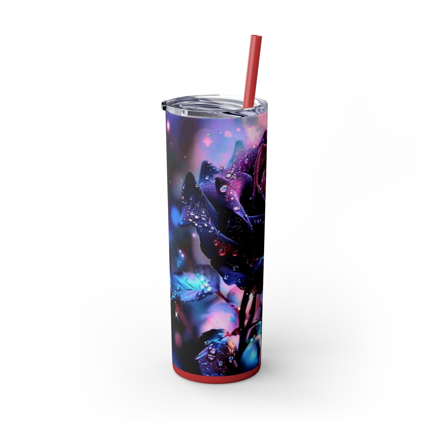 PURPLE ROSE BLUE BFLY - Skinny Tumbler with Straw, 20oz - Rock n Royalty Designs