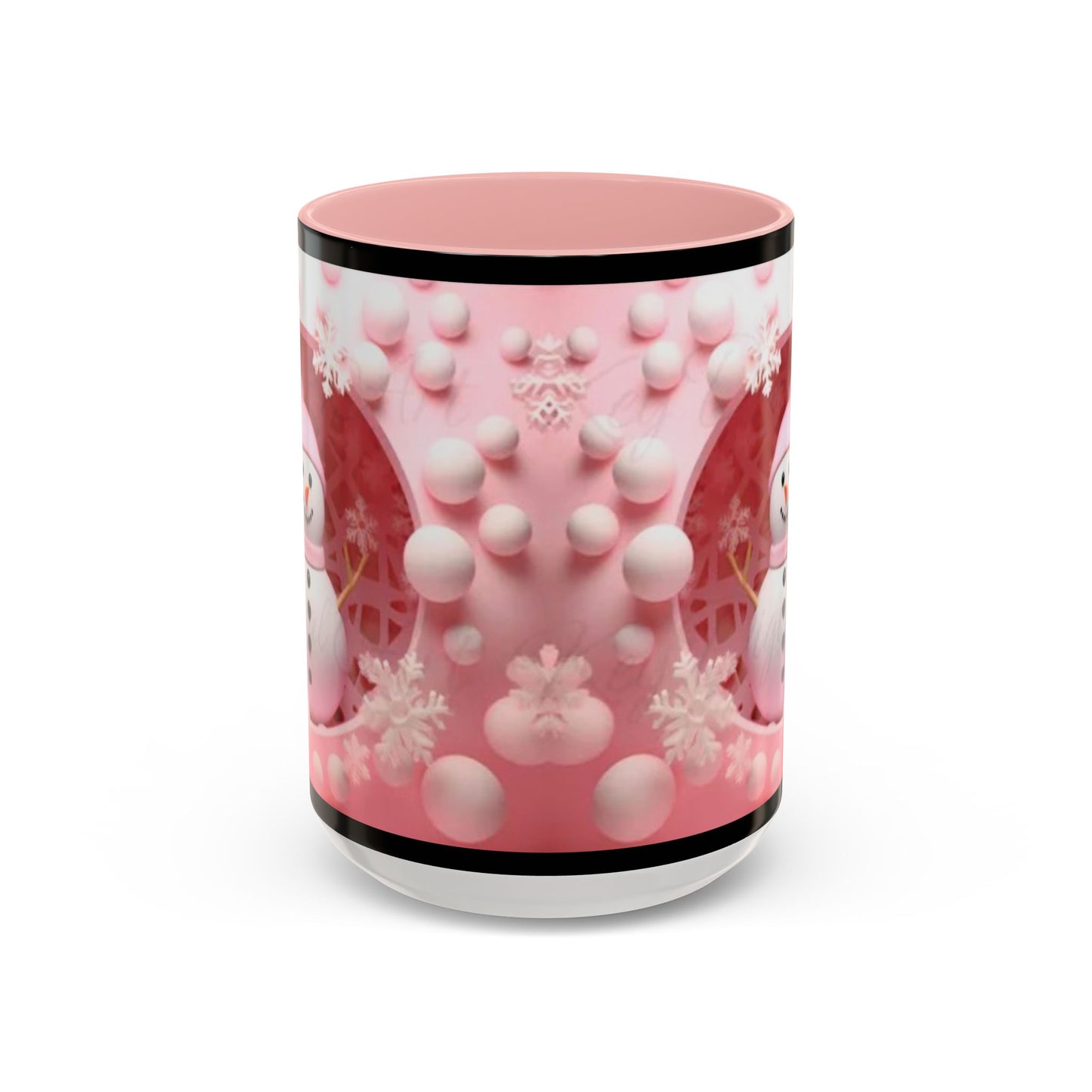 Snowman Coffee Mug, Pink Heart Winter Design (11oz) Printify