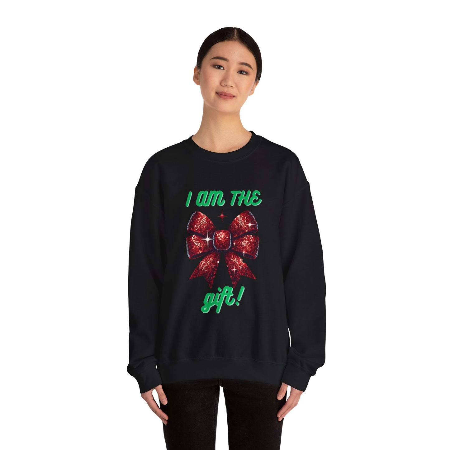 I Am The Gift Christmas Sweatshirt | Funny Holiday Red Bow Crewneck Printify