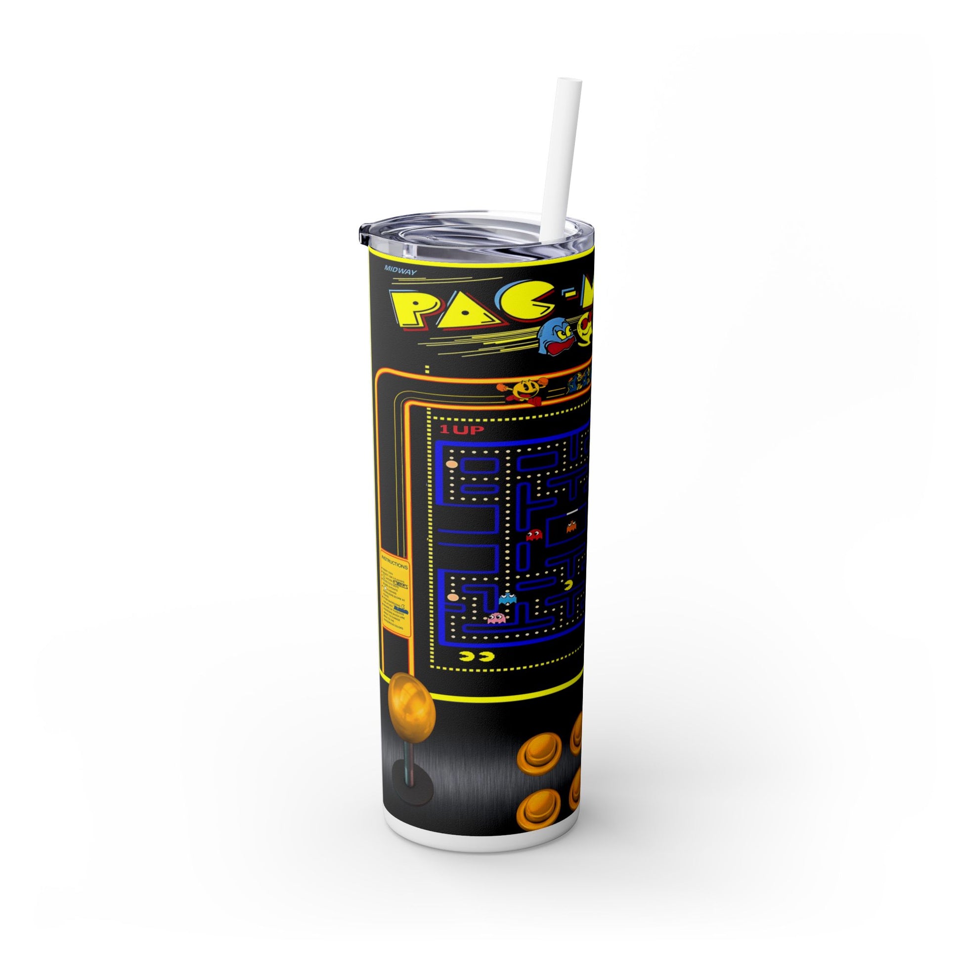 PACMAN ARCADE GAME - Skinny Tumbler with Straw, 20oz - Rock n Royalty Designs