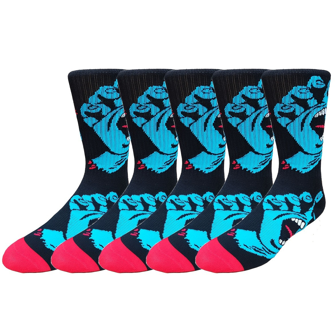 Skull Print Crew Socks - 5 Pairs Men's Novelty Sweat-Absorbing Socks - Rock n Royalty Designs