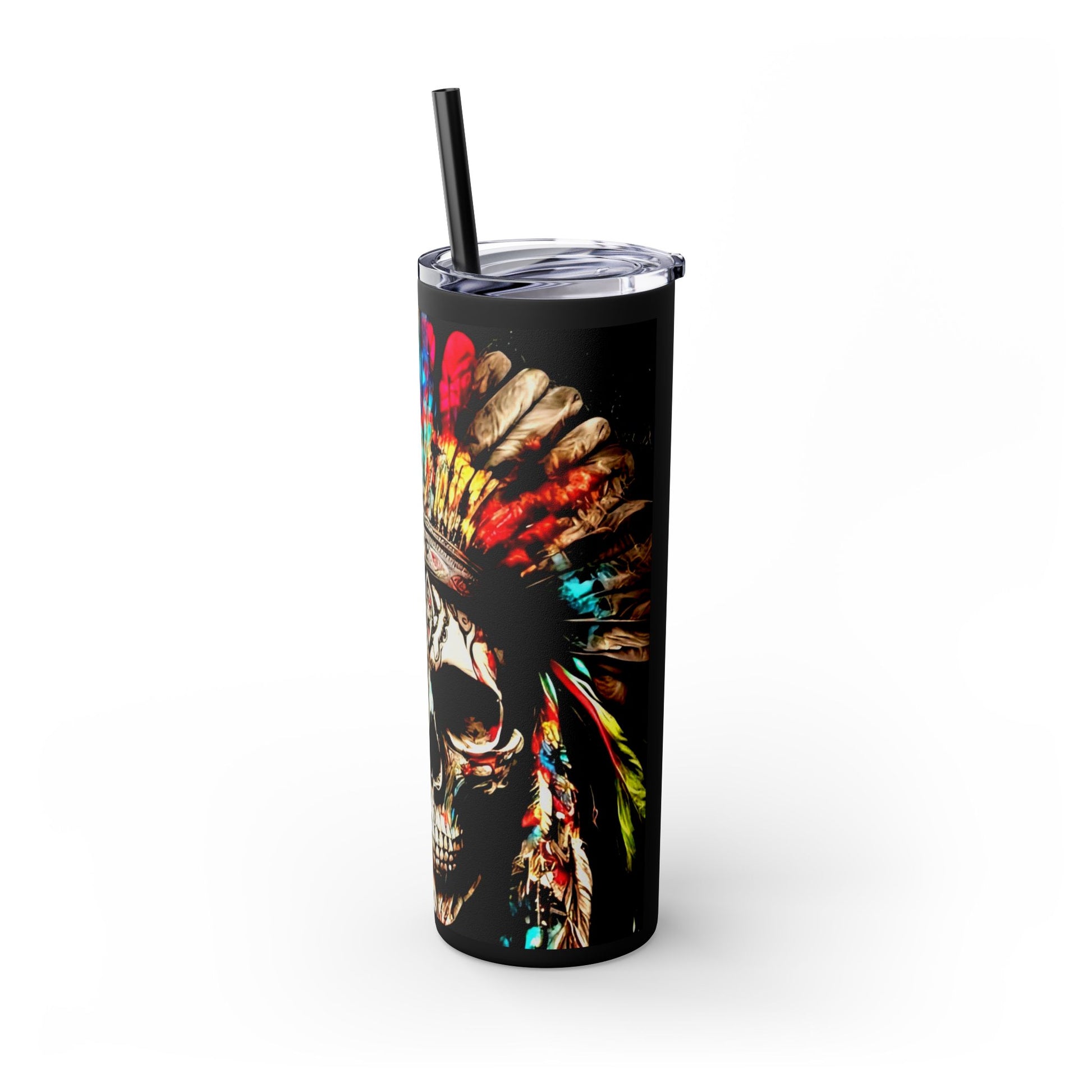 All colors Skull Indian - Skinny Tumbler with Straw, 20oz Printify