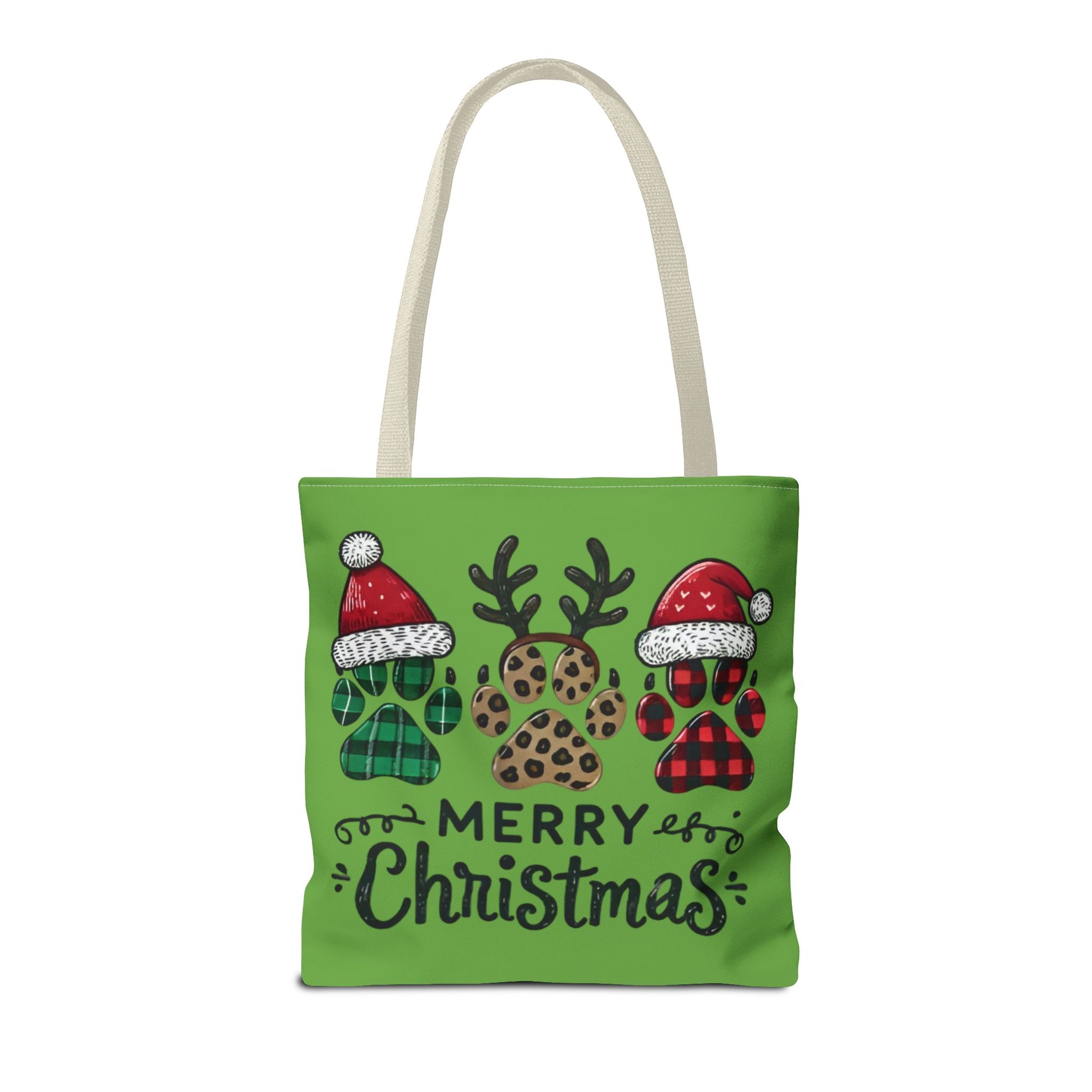 "Merry Doggie Christmas: Festive Paw Print Tote Bag for Dog Lovers" Printify