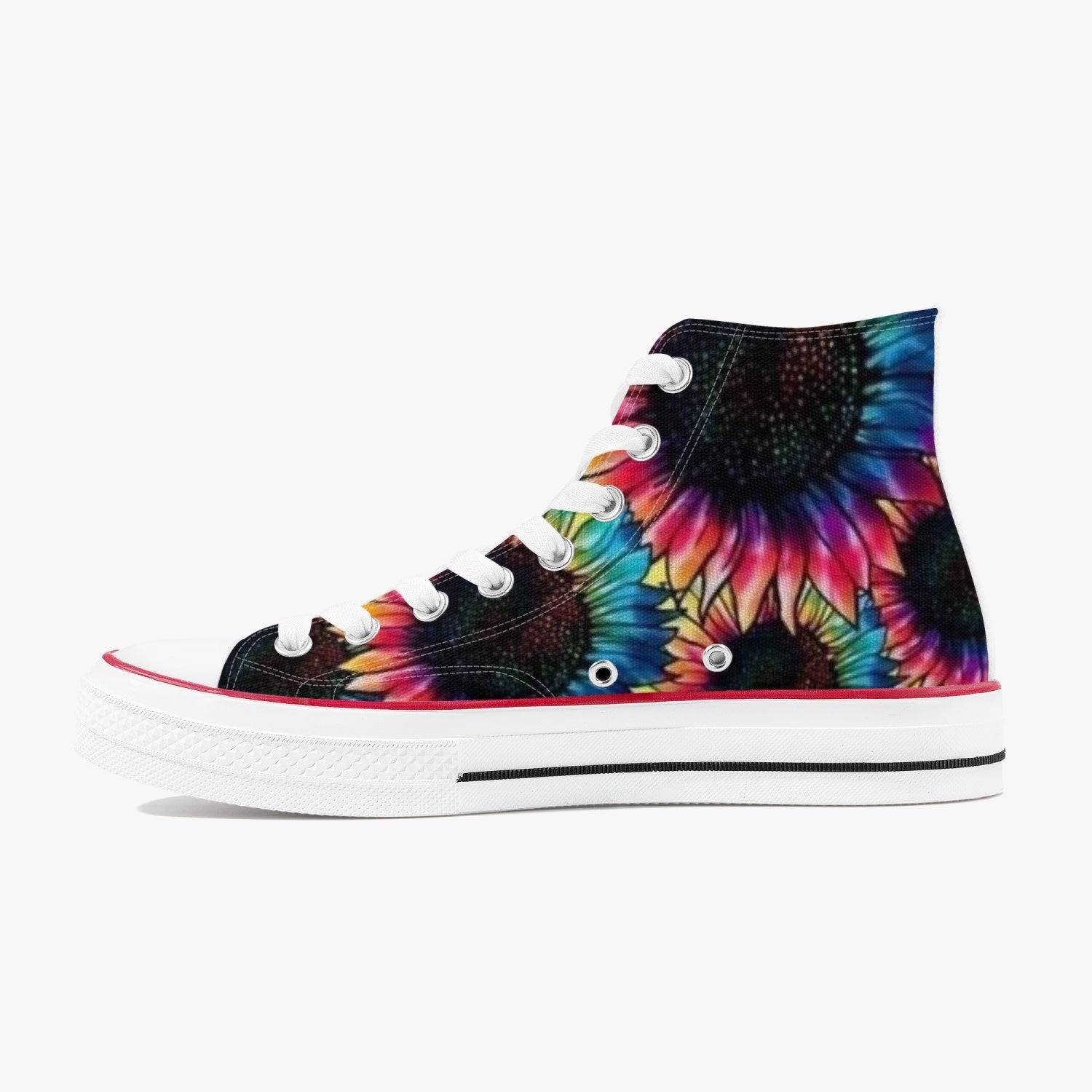 "Vibrant Tie-Dye Sunflower High-Top Sneakers - Rock N Royalty Collection" Vibrant Tie-Dye Sunflower High-Top Sneakers - Kicks - Rock N Royalty Collection"