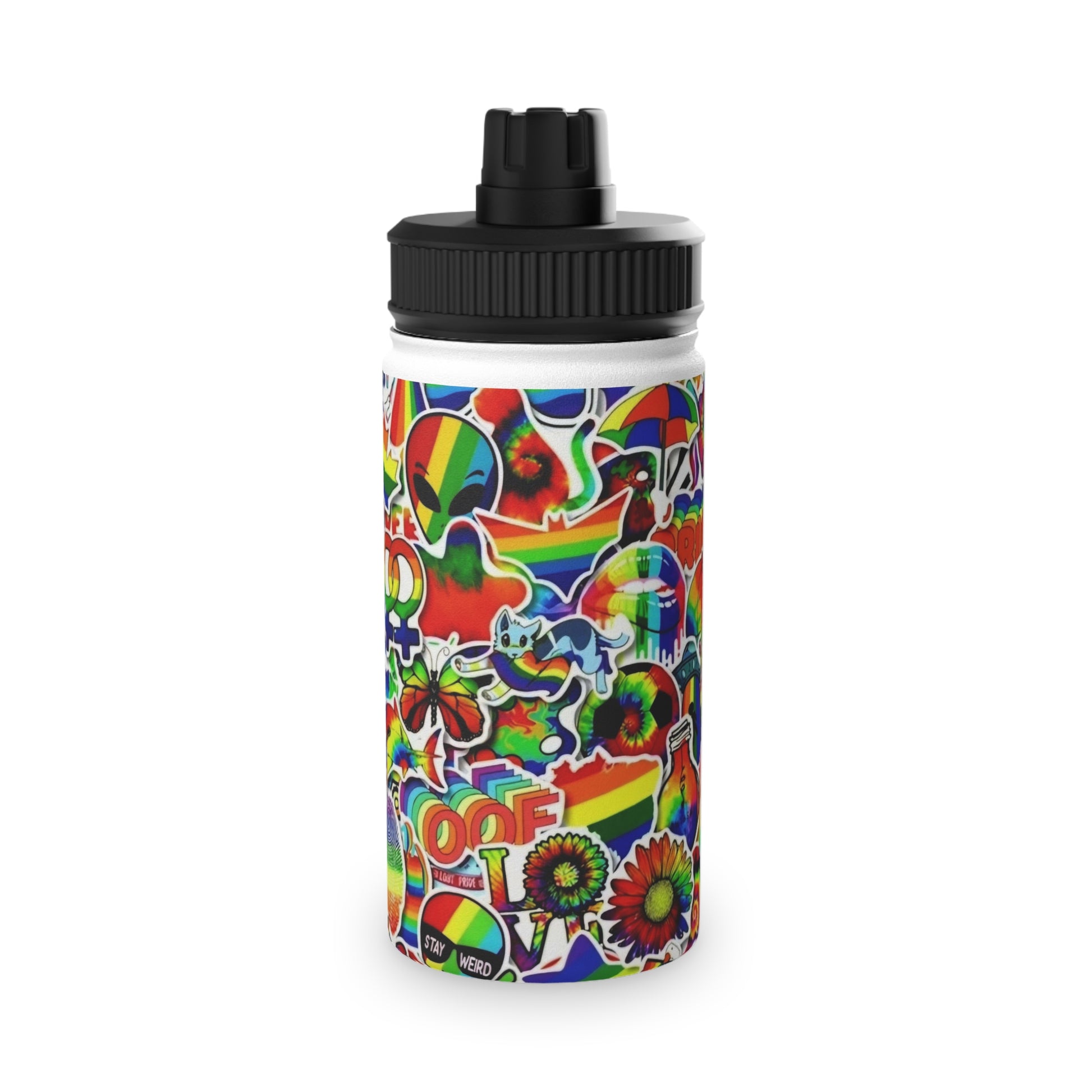 Colorful Foe Sticker Stainless Steel Water Bottle, Sports Lid Printify