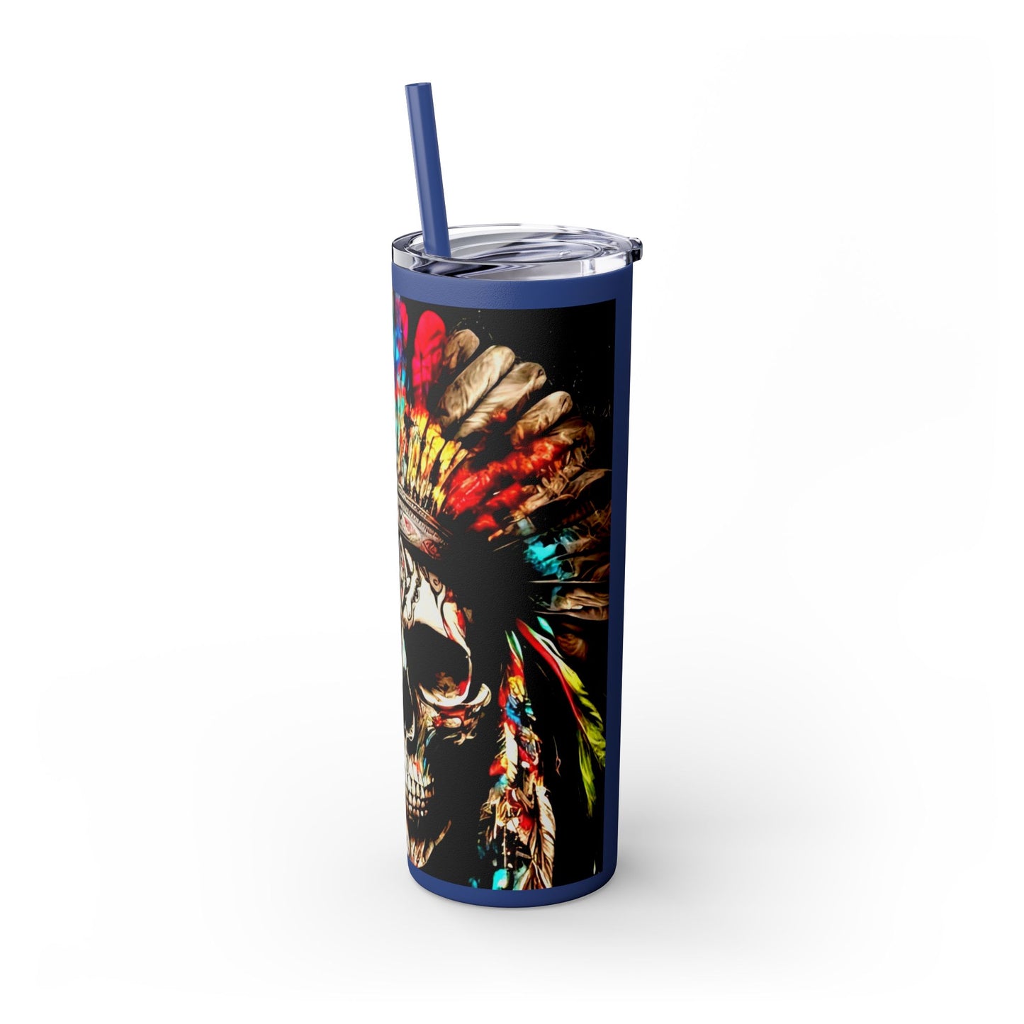 All colors Skull Indian - Skinny Tumbler with Straw, 20oz Printify