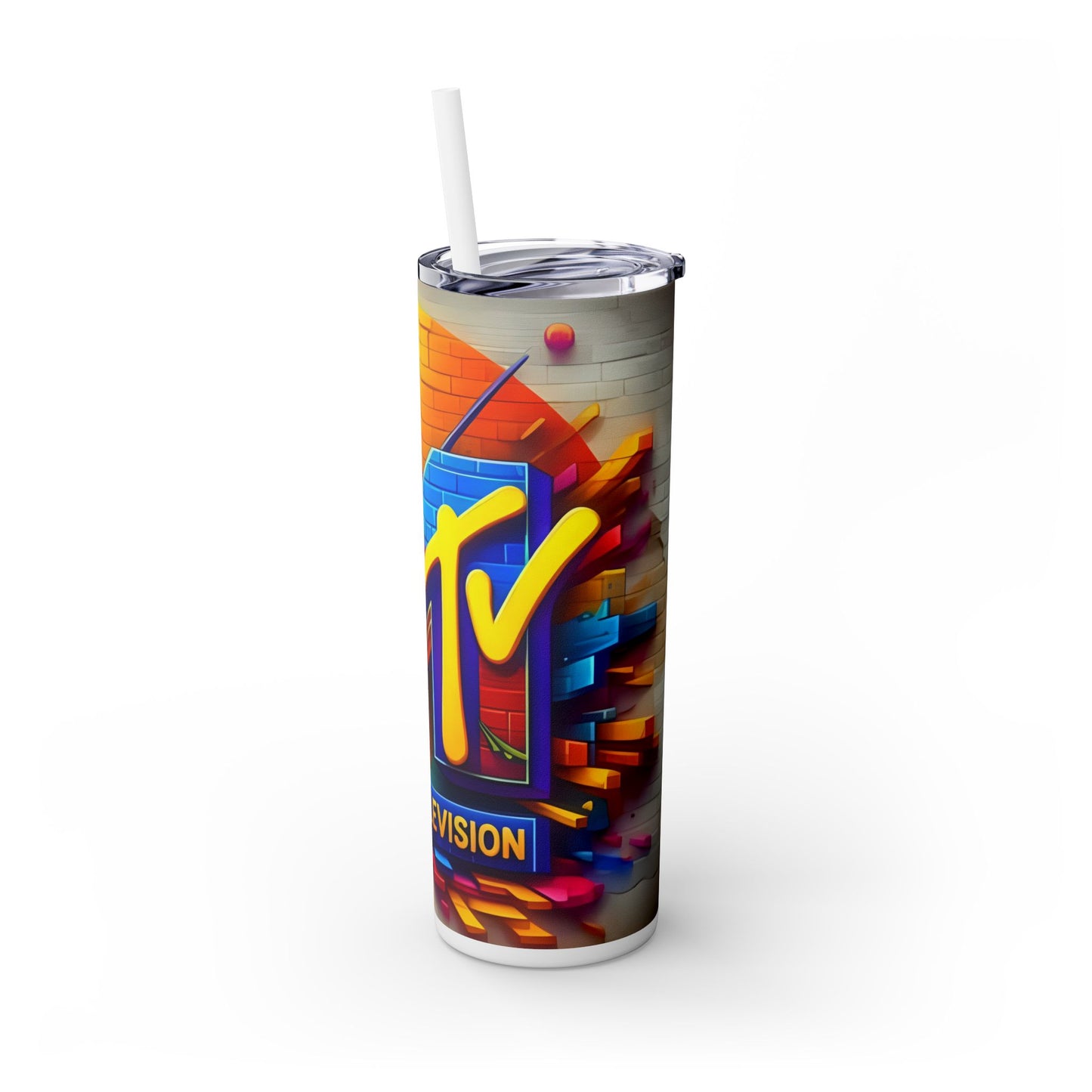 Mtv Telivision - (80s) Skinny Tumbler with Straw, 20oz - Rock n Royalty Designs