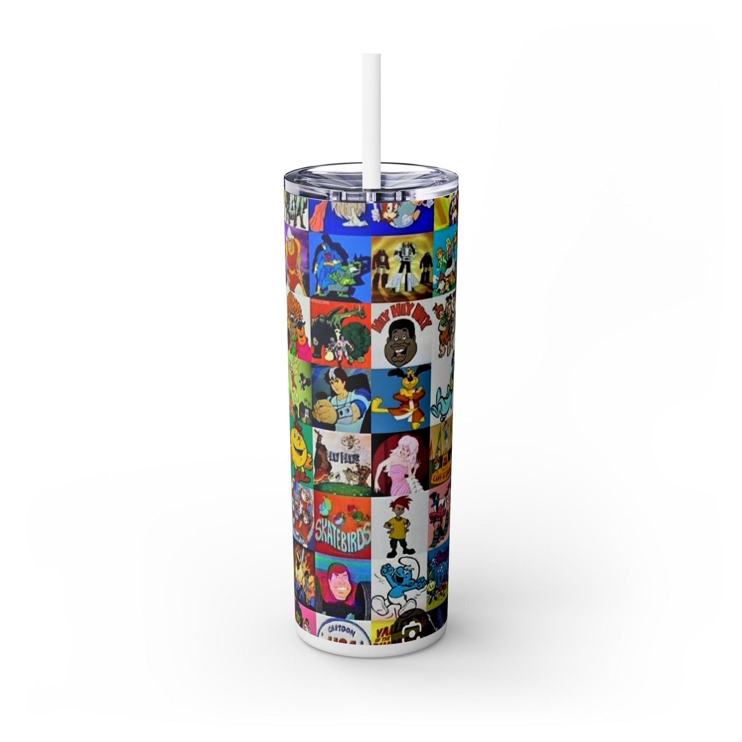 70S & 80S CARTOON CHARACTERS -Skinny Tumbler with Straw, 20oz - Rock n Royalty Designs