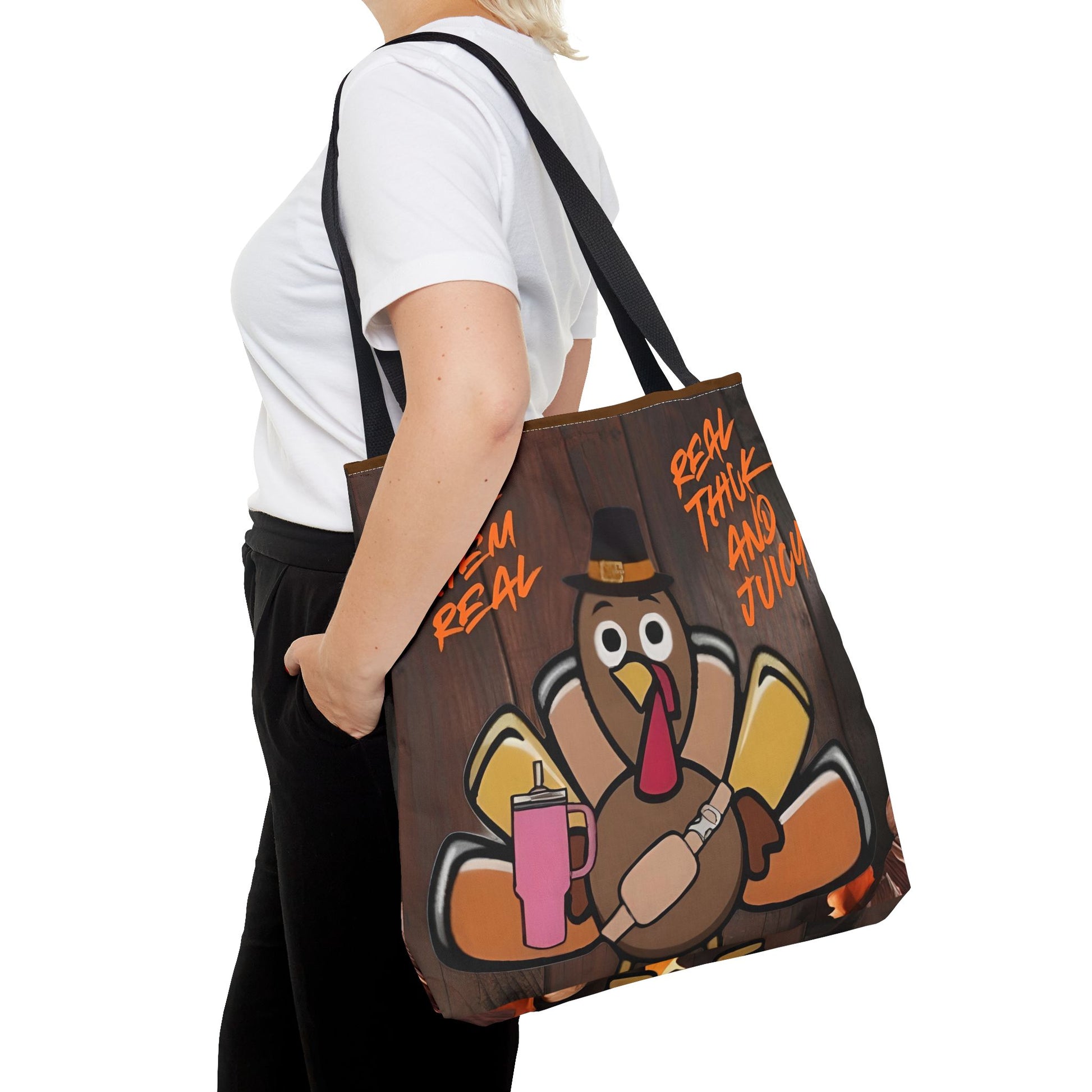 "Real Thick and Juicy Turkey Thanksgiving Tote Bag | Funny Holiday Shopping Bag" Printify