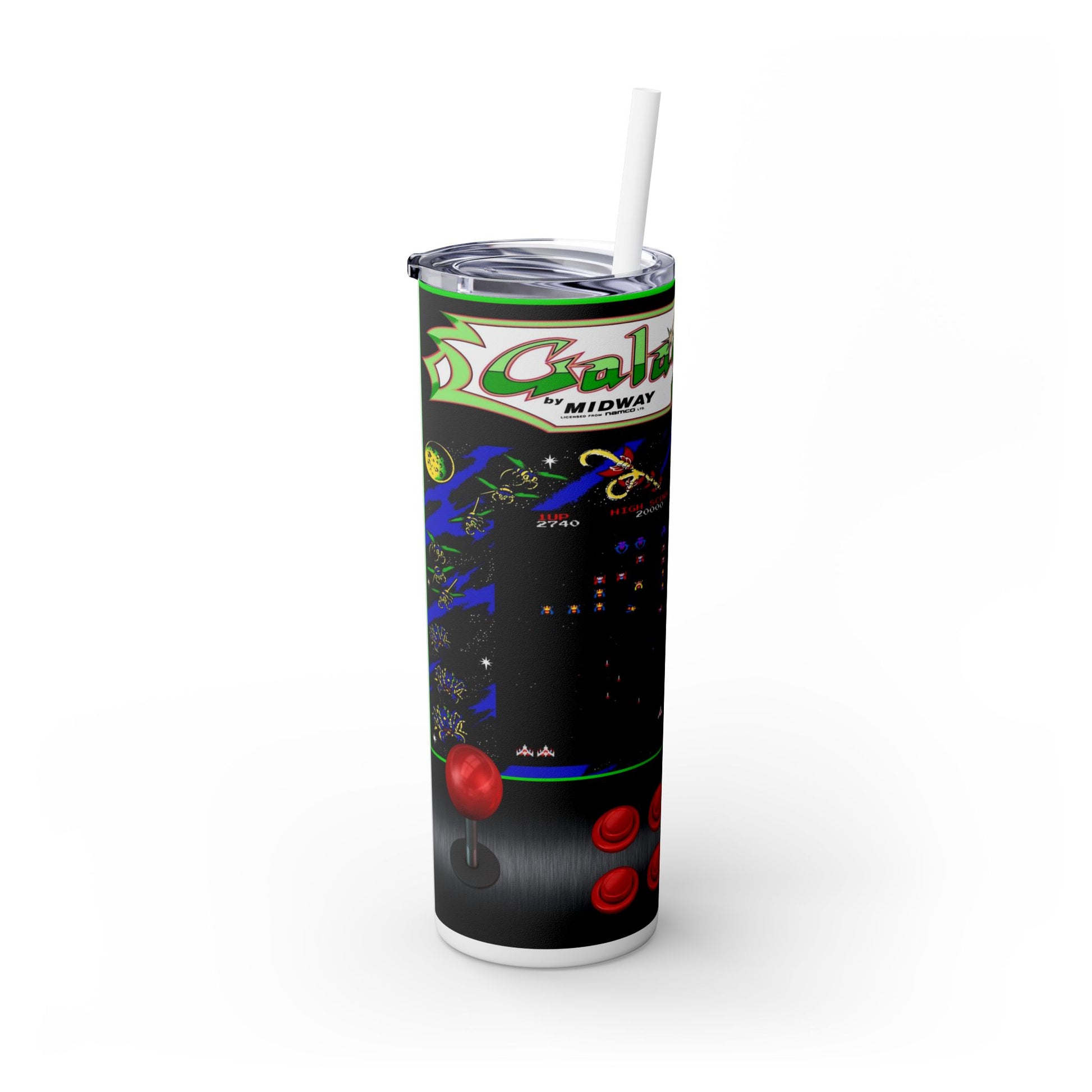 GALAGA ARCADE GAME- Skinny Tumbler with Straw, 20oz - Rock n Royalty Designs