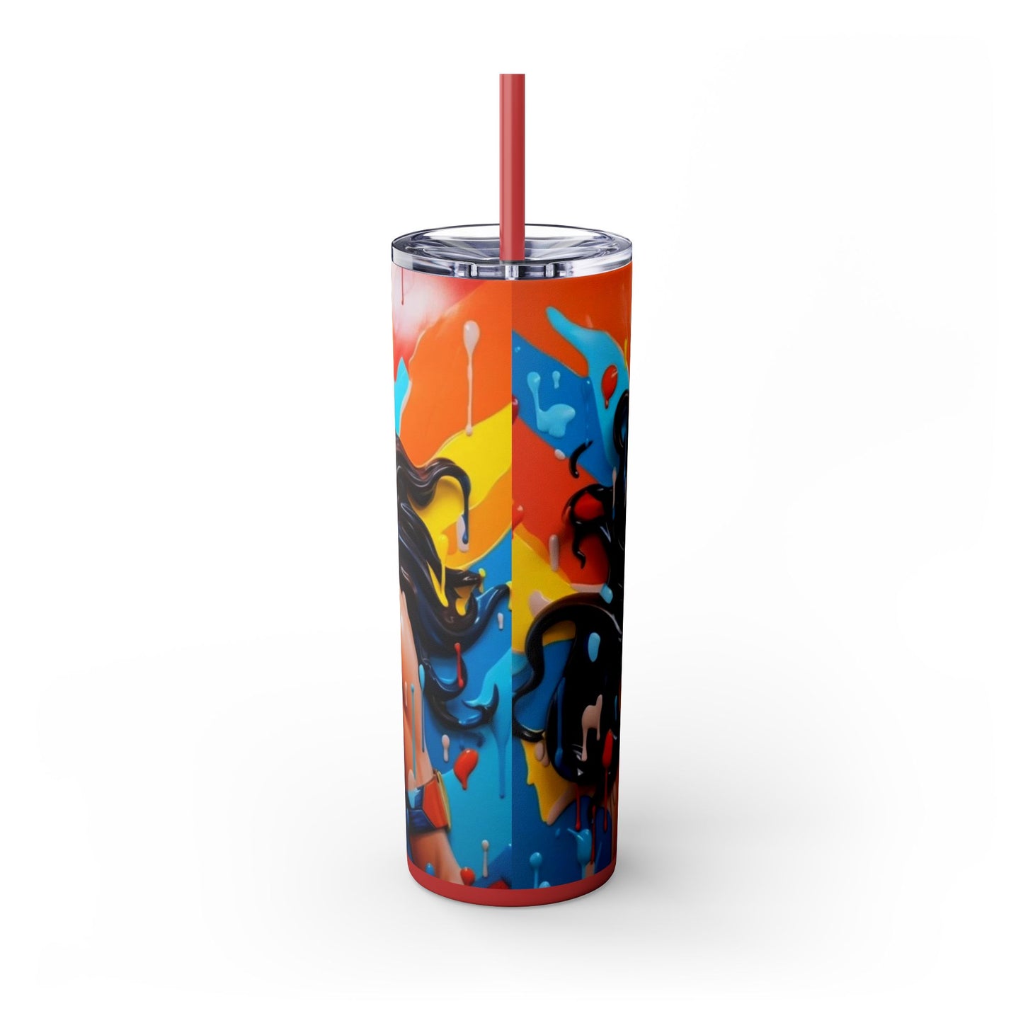 "Wonder Woman Skinny Tumbler with Straw, 20oz - Superhero Fan Art Drinkware" Printify