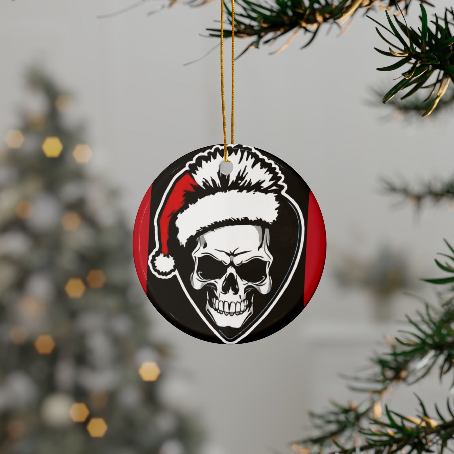 Skull Santa Hat , Ceramic Ornaments, 2-Side Print, (1pc, 3pcs, 5pcs, 10pcs) - Rock n Royalty Designs