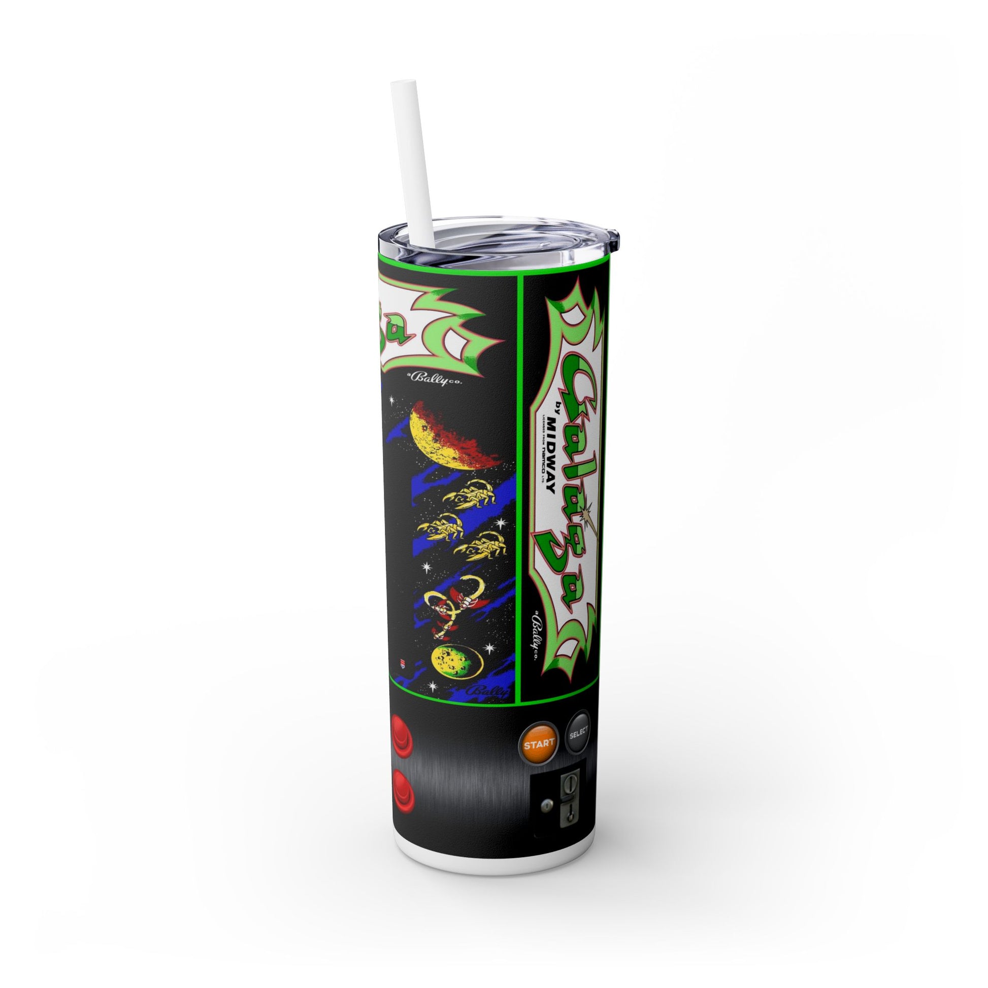 GALAGA ARCADE GAME- Skinny Tumbler with Straw, 20oz - Rock n Royalty Designs