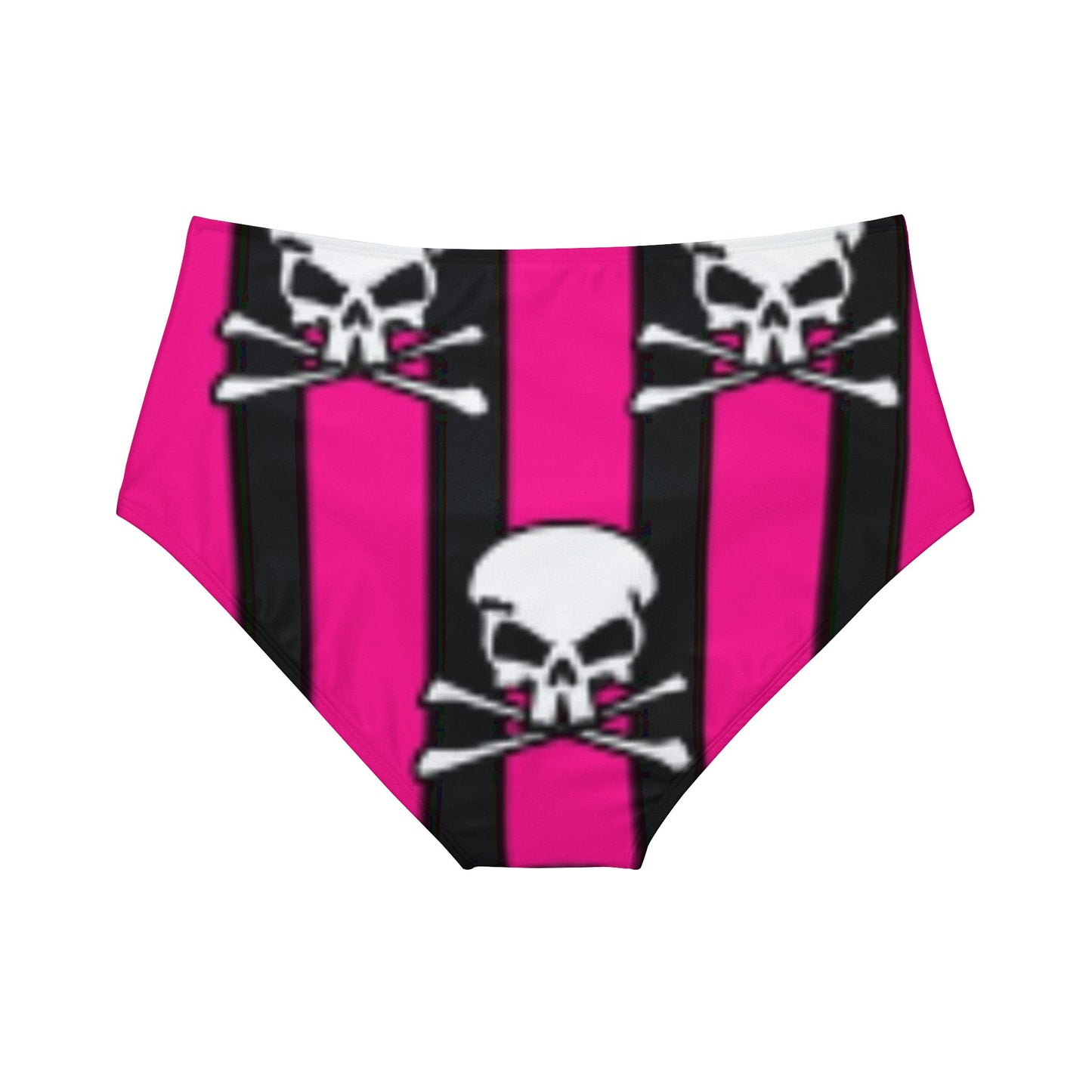 PINK STRIPE SKULL -High-Waist Hipster Bikini Bottom (AOP) - Rock n Royalty Designs