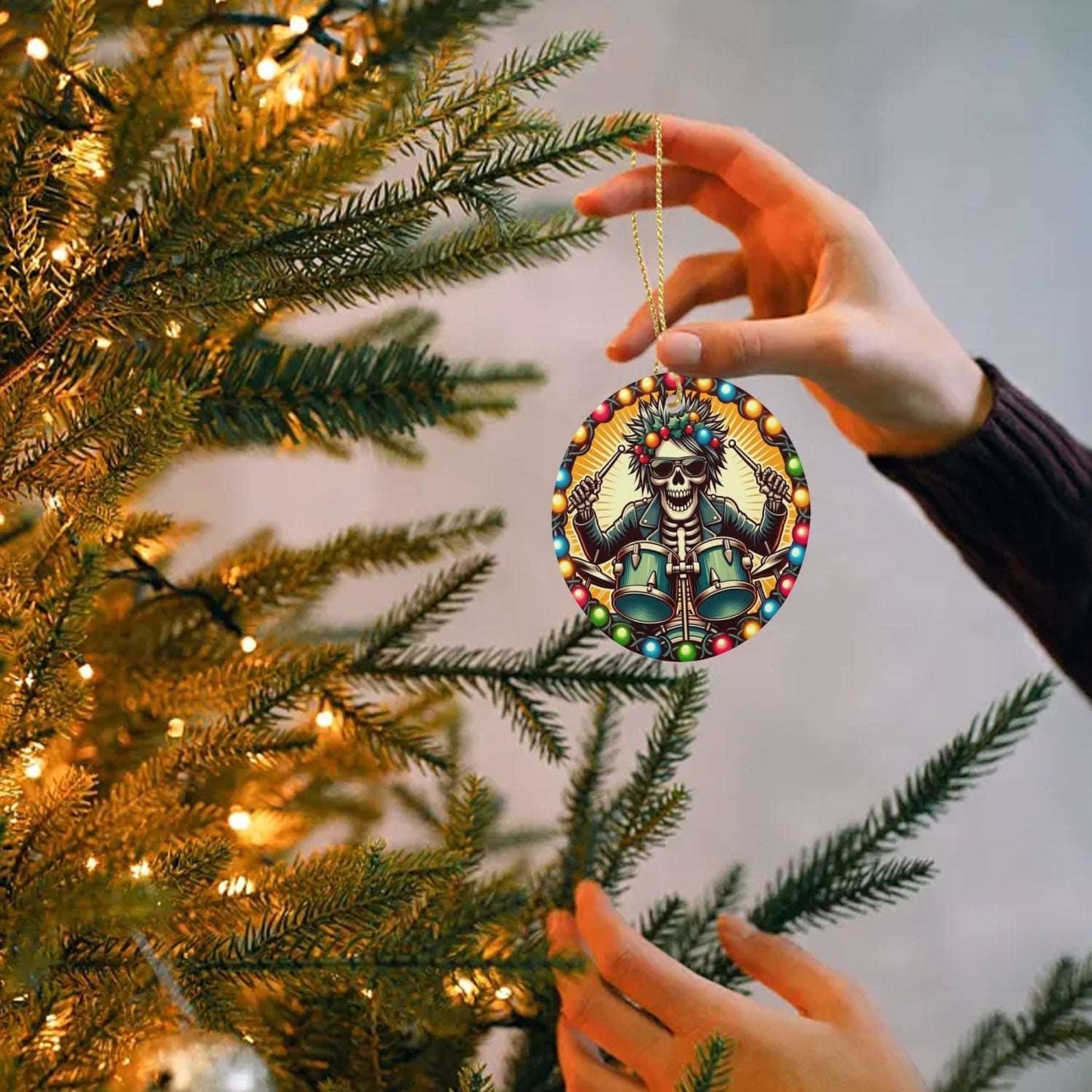 "Festive Skeleton Drummer Christmas Design - Holiday Rock Art"