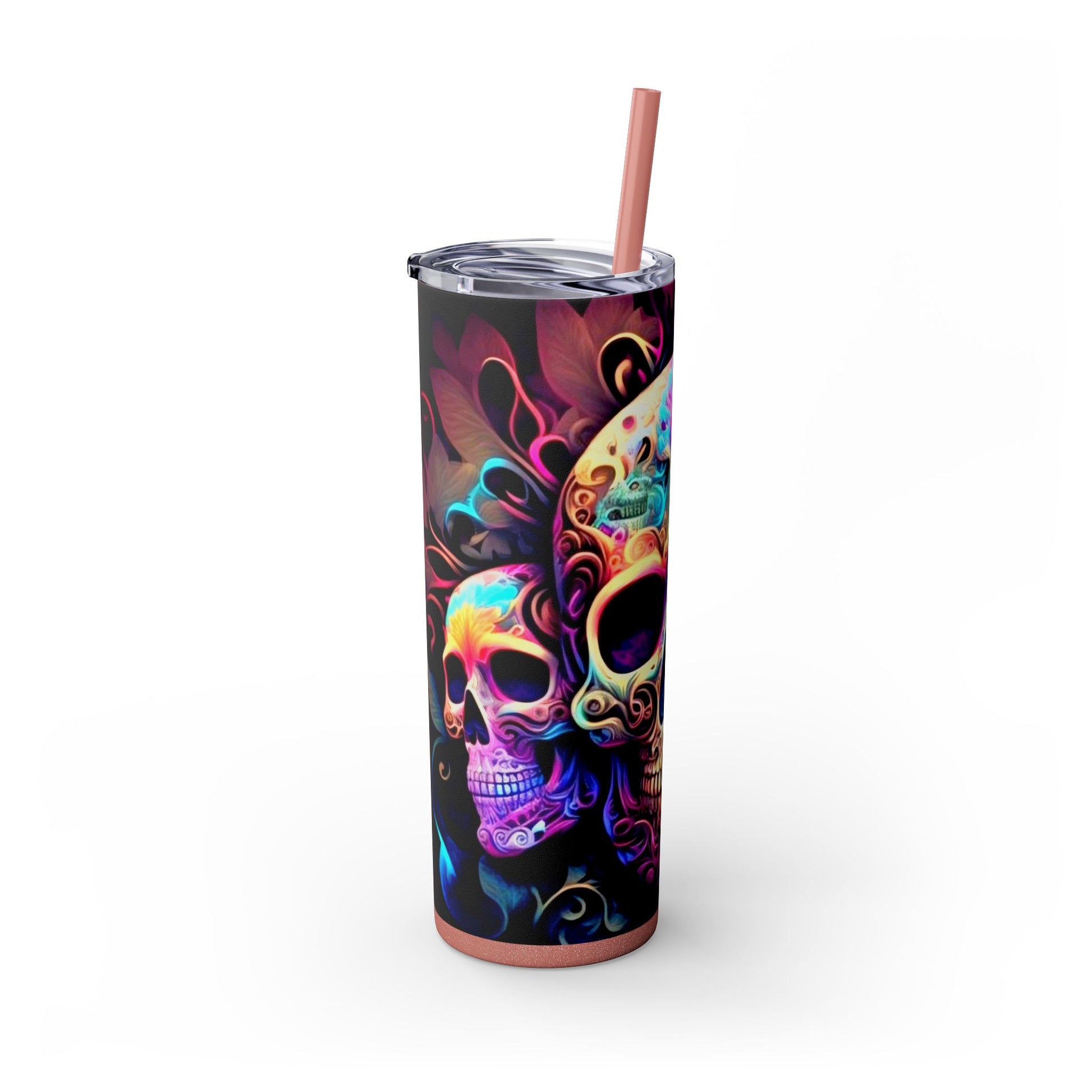 Vibraint Colorful Skulls -Skinny Tumbler with Straw, 20oz Printify