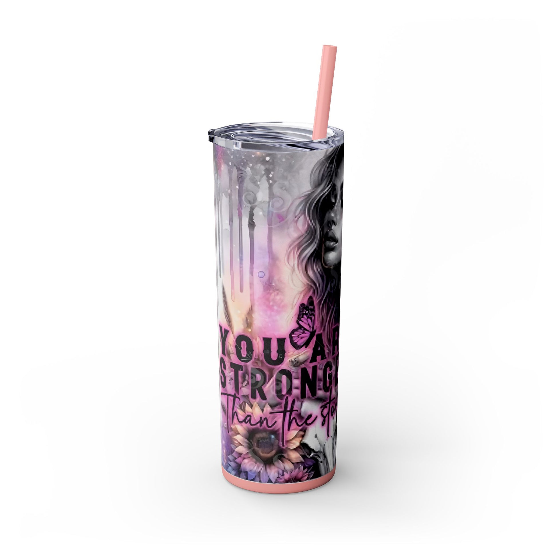 Stronger than you think - Skinny Tumbler with Straw, 20oz - Rock n Royalty Designs