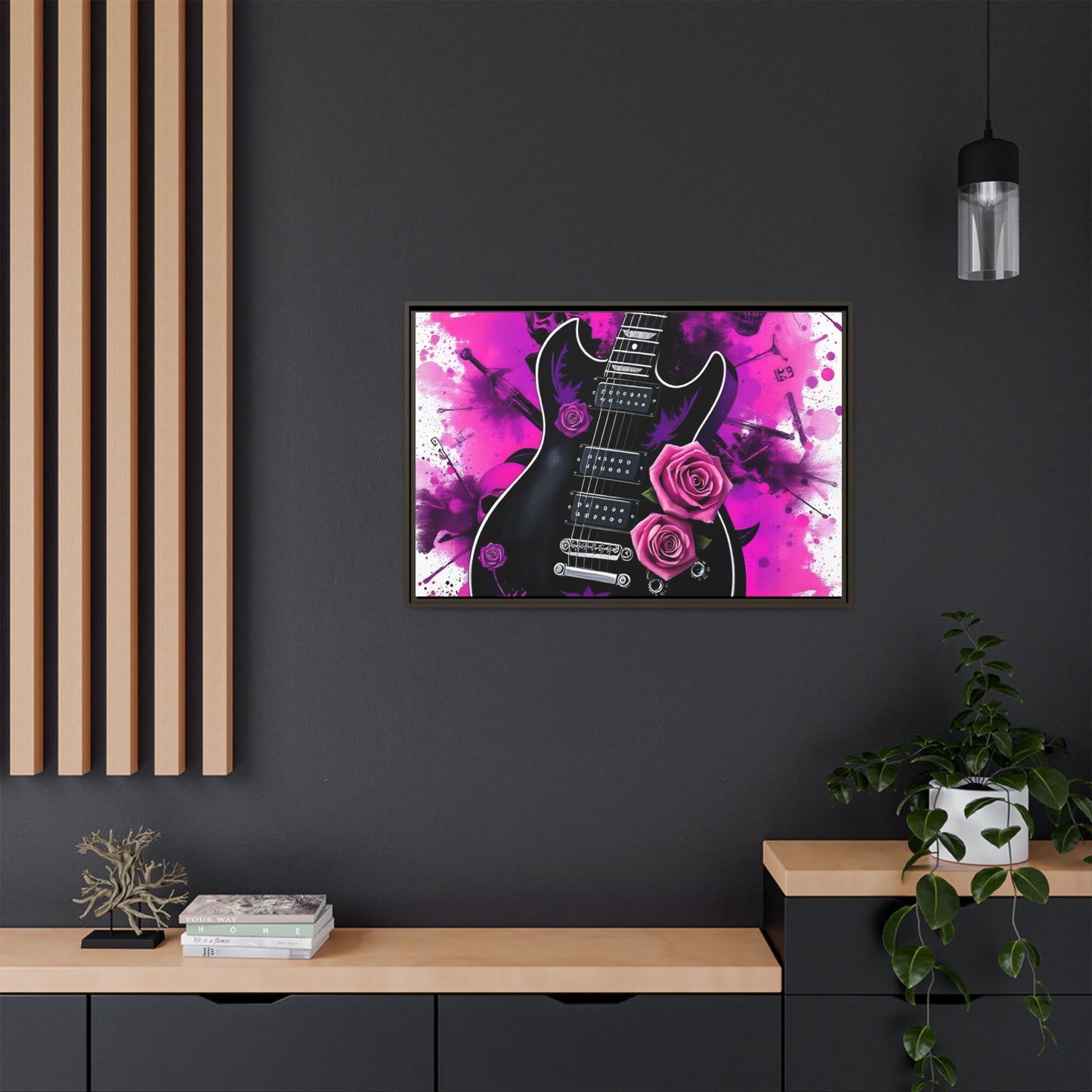 Canvas Art Print 1 of 4 - VIBRAINT Purple Guitar with Skulls and Pink Roses - Rock n Royalty Designs