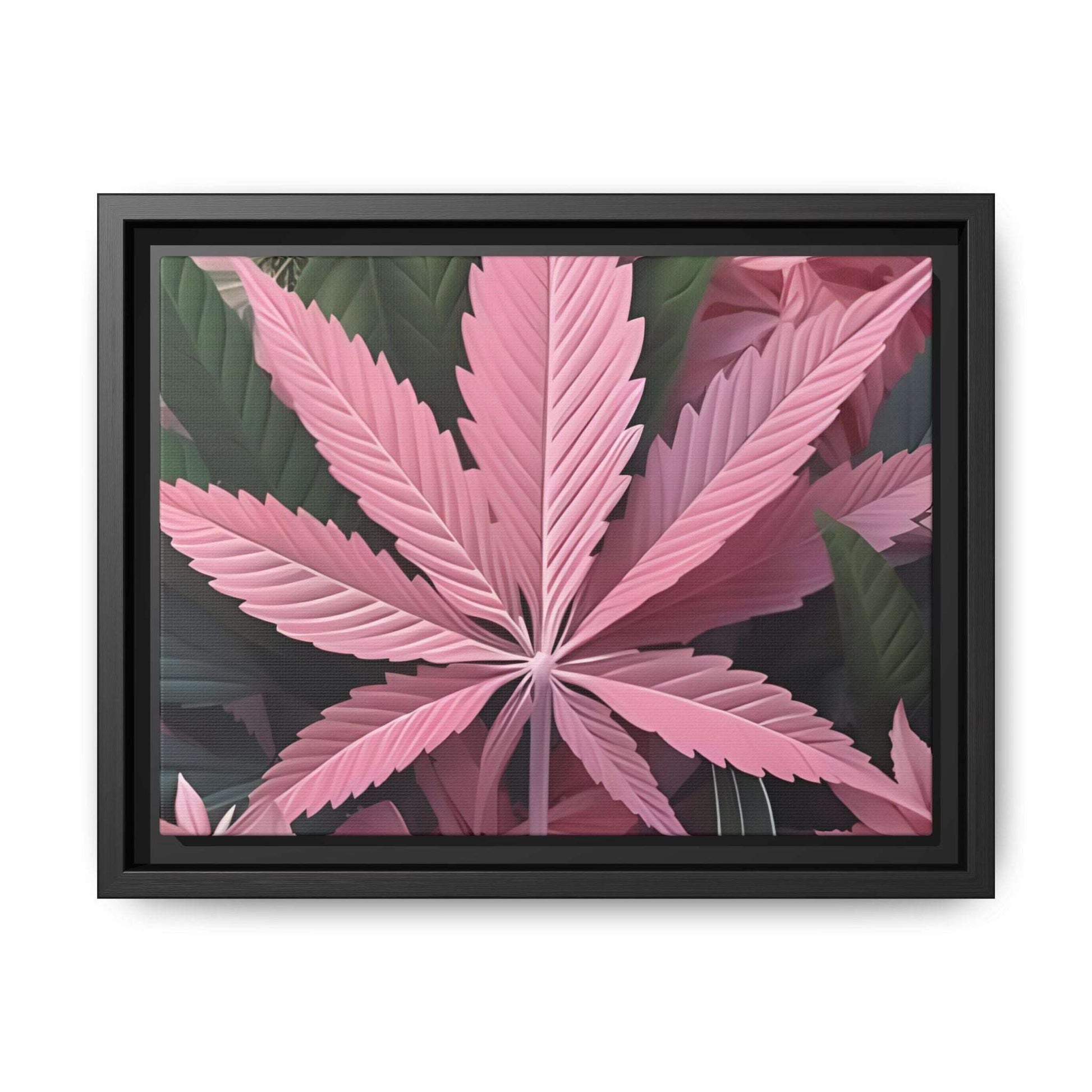 "Pink Cannabis Leaf Art | Framed Botanical Wall Decor | Modern Marijuana Print" Matte Canvas, Framed (Multi-color)