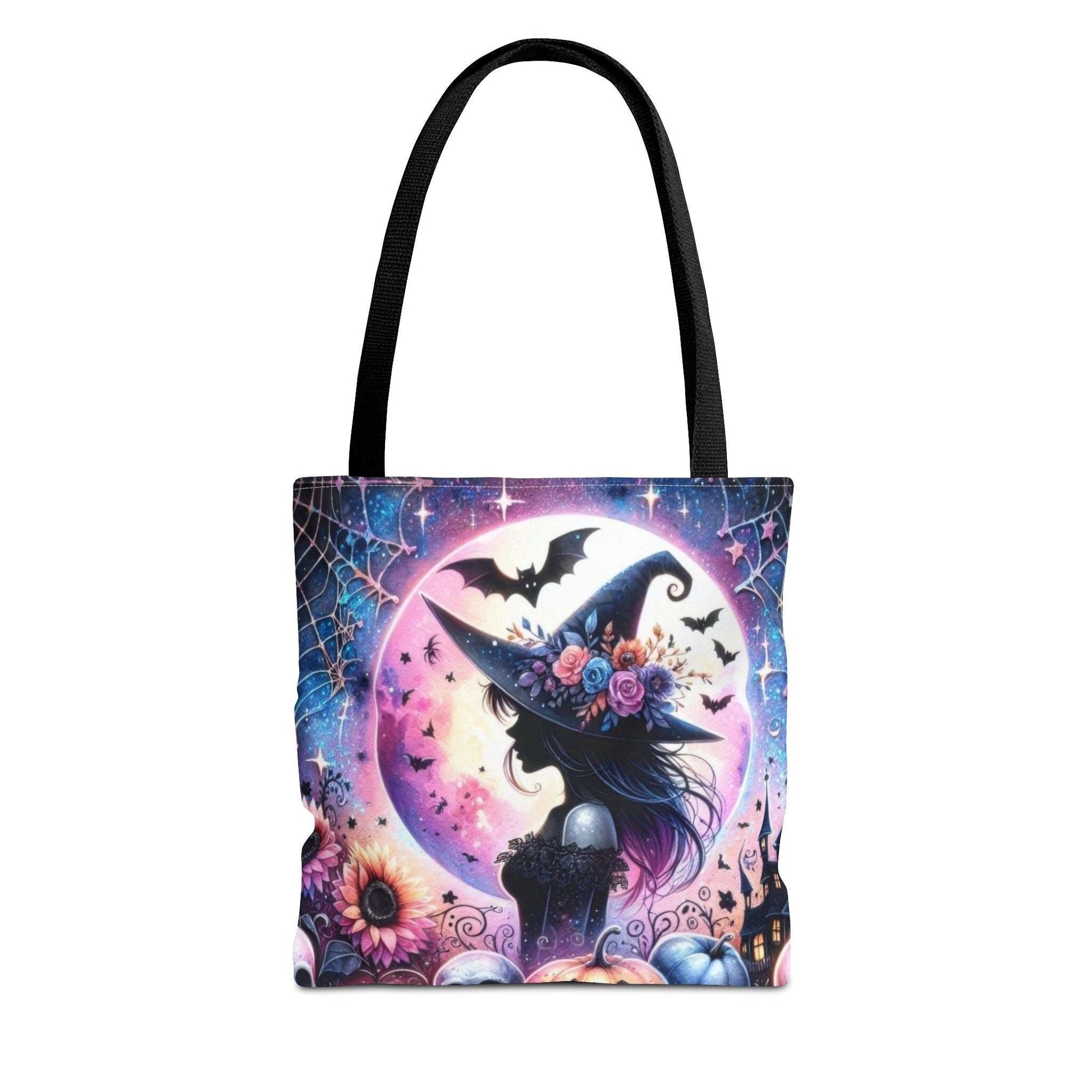 "Mystical Witch Tote Bag - Celestial Moon and Bat Design (AOP)"