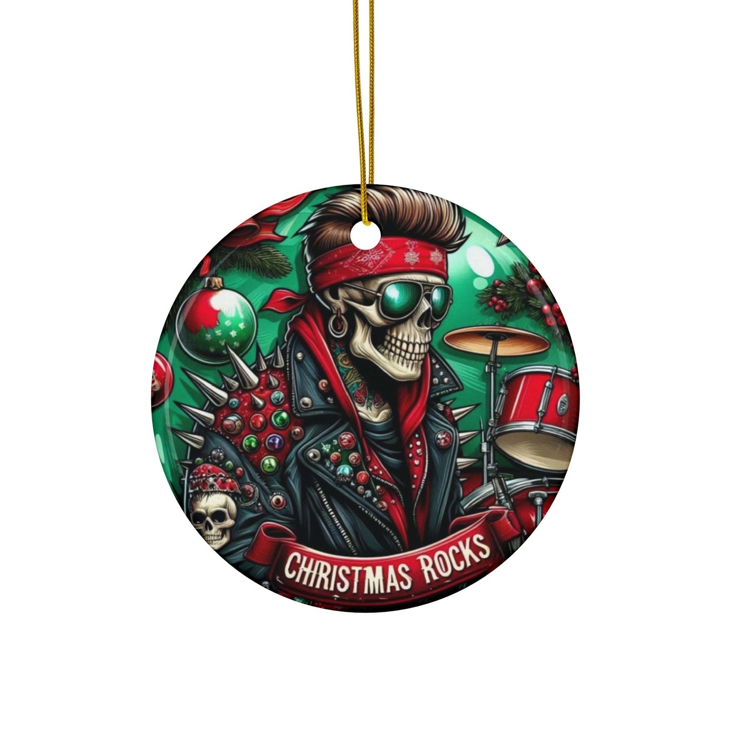 "Christmas Rocks: Punk Rock Skull Holiday Ornament Design"