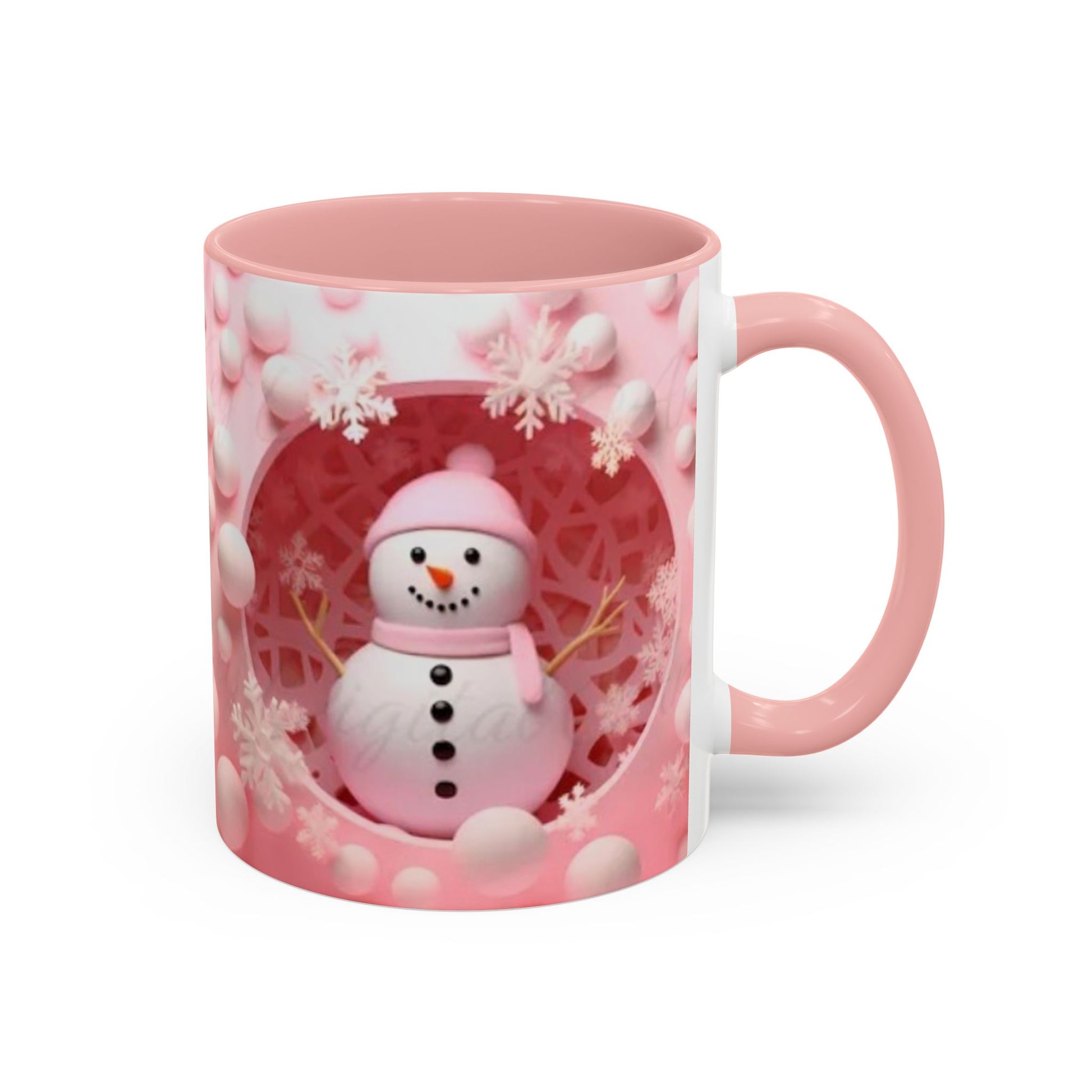 Snowman Coffee Mug, Pink Heart Winter Design (11oz) Printify