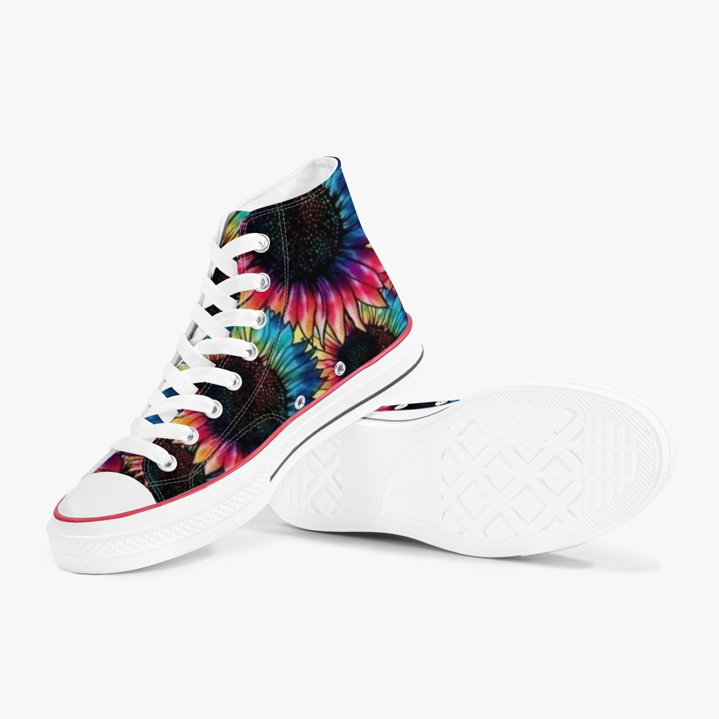 "Vibrant Tie-Dye Sunflower High-Top Sneakers - Rock N Royalty Collection" Vibrant Tie-Dye Sunflower High-Top Sneakers - Kicks - Rock N Royalty Collection"