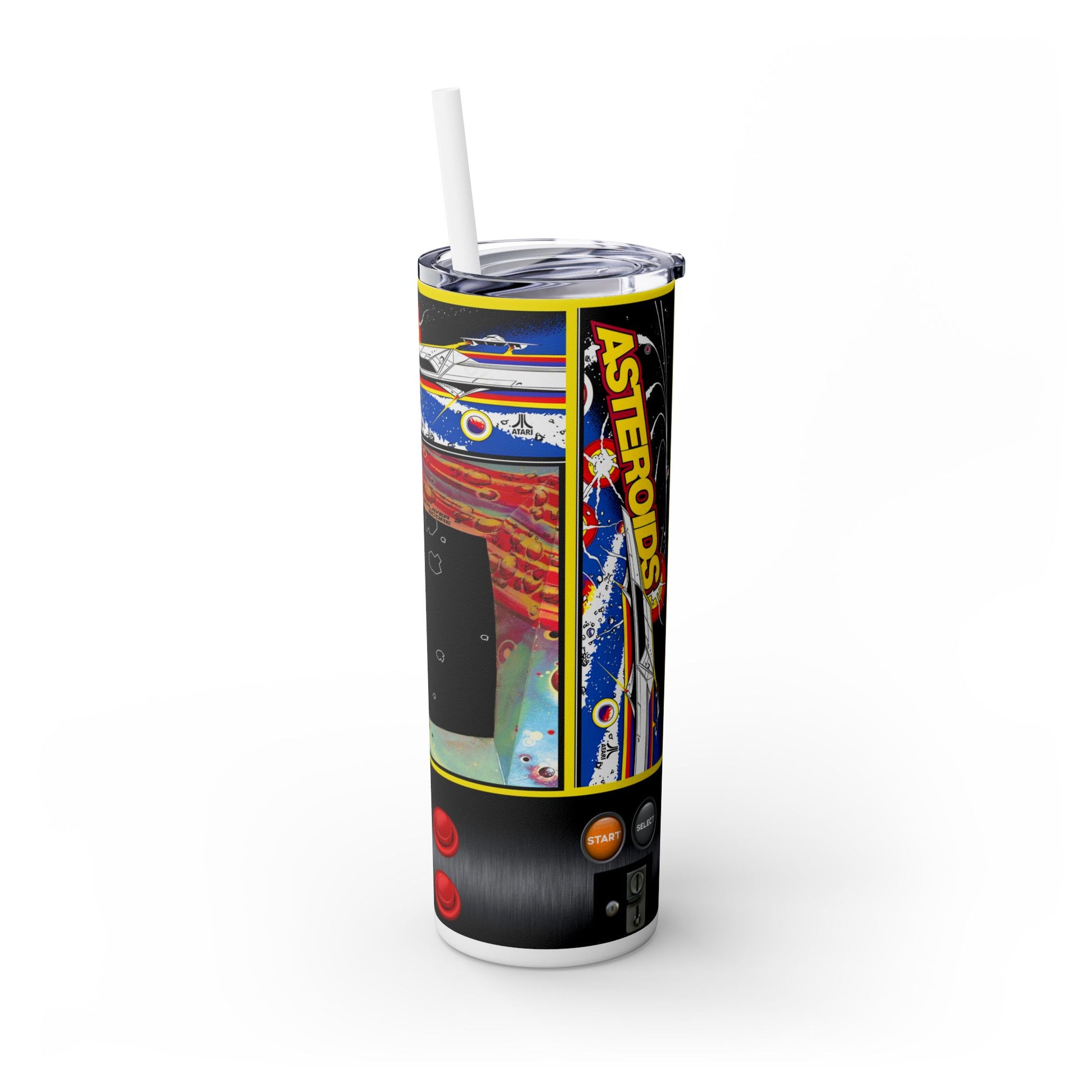 ASTROIDS ARCADE GAME - Skinny Tumbler with Straw, 20oz - Rock n Royalty Designs