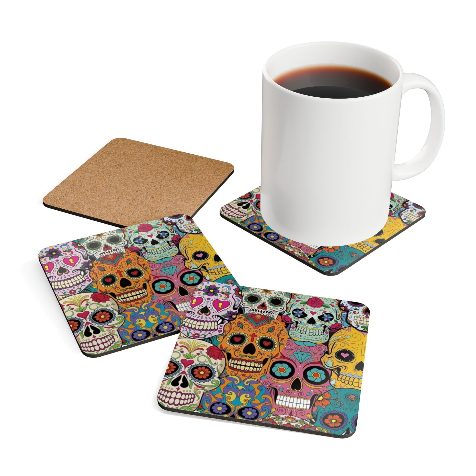 Multi-Colored Skull - Corkwood Coaster Set - Rock n Royalty Designs