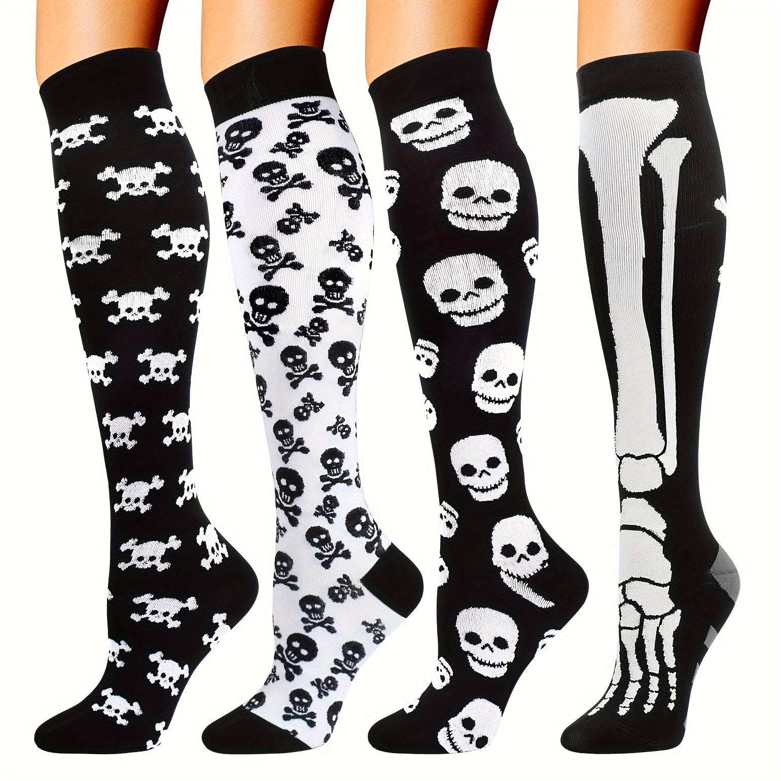 4 Pairs Skull Compression Socks for Women & Men - Rock n Royalty Designs