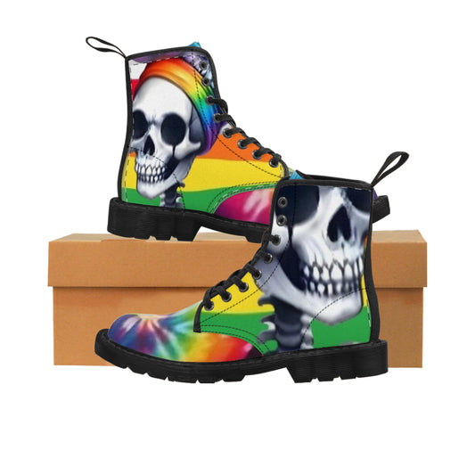 RAINBOW SKULL - Women's Canvas Boots - Rock n Royalty Designs