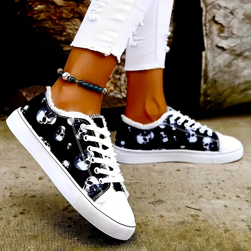 Women's Skull Print Canvas Shoes"  Step into style with these Limited Edition Women's skull shoes! Rock n Royalty Designs