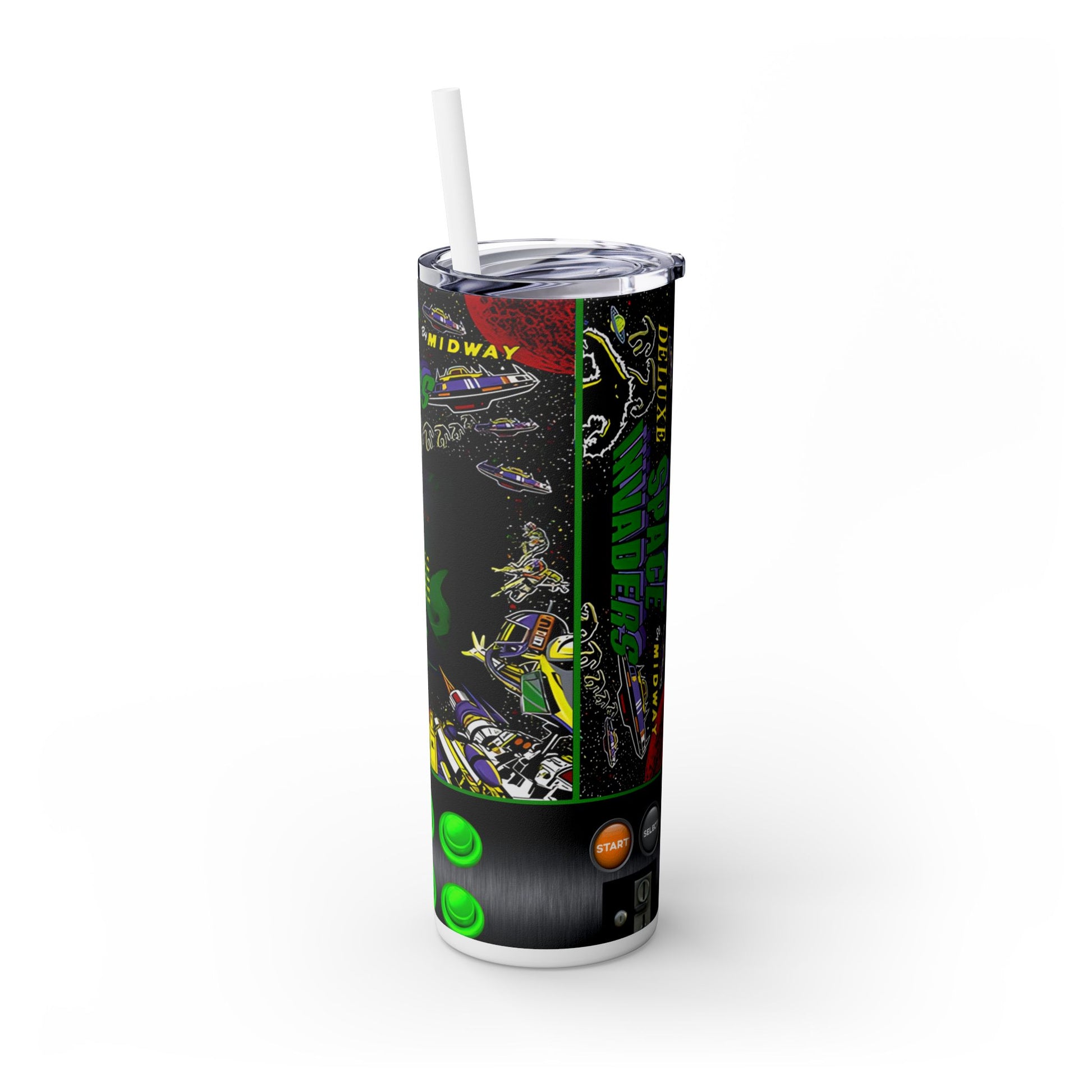 SPACE INVADERS DELUXE ARCADE GAME - Skinny Tumbler with Straw, 20oz - Rock n Royalty Designs