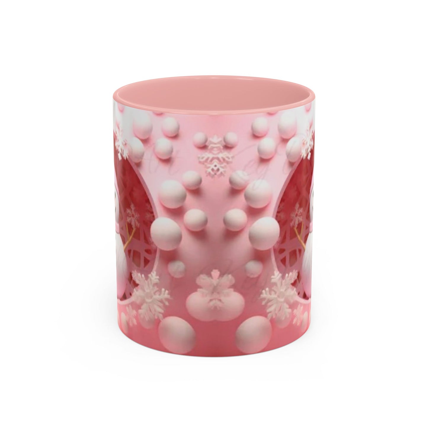 Snowman Coffee Mug, Pink Heart Winter Design (11oz) Printify