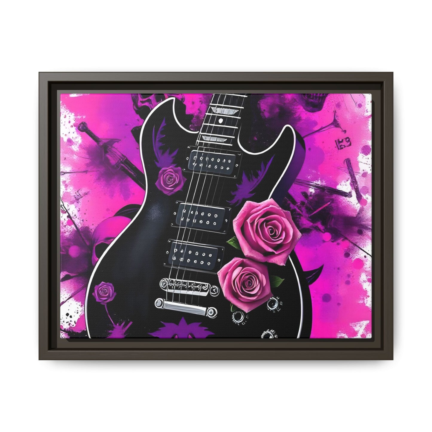 Canvas Art Print 1 of 4 - VIBRAINT Purple Guitar with Skulls and Pink Roses - Rock n Royalty Designs