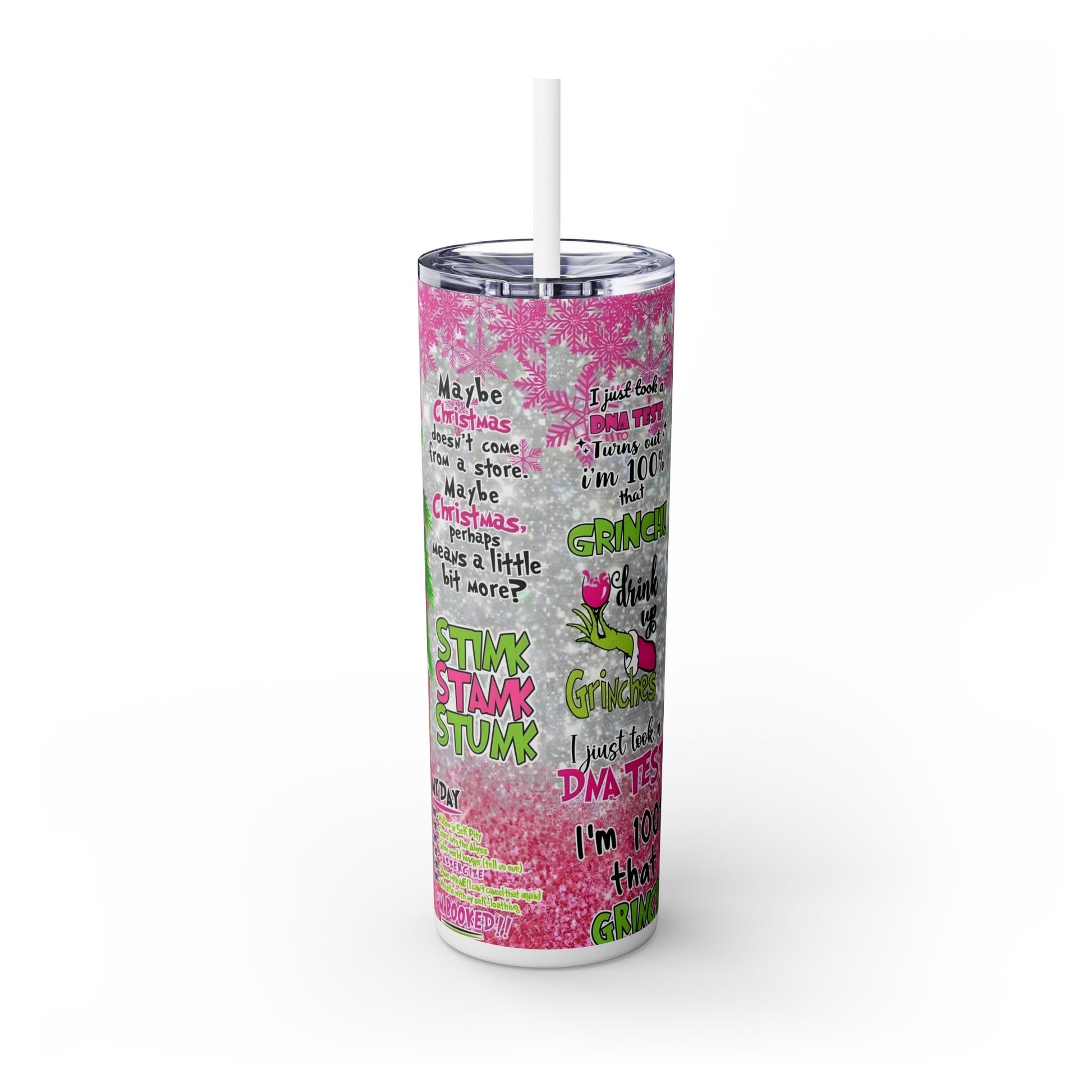 "Grinch Christmas Tumbler - Funny Holiday Drink Cup with Straw" Printify