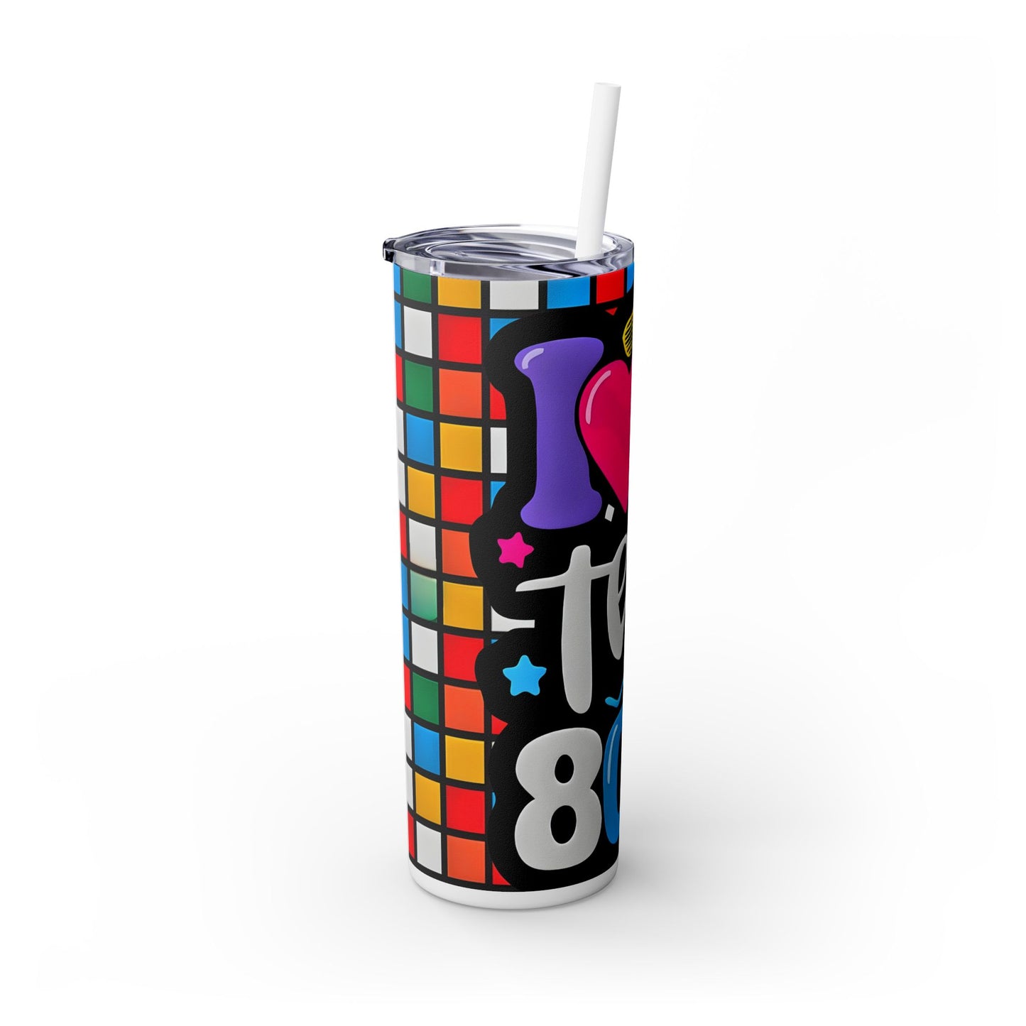 I ❤️ the 80s - Rubeks Cube Edition - Skinny Tumbler with Straw, 20oz ) / - Rock n Royalty Designs