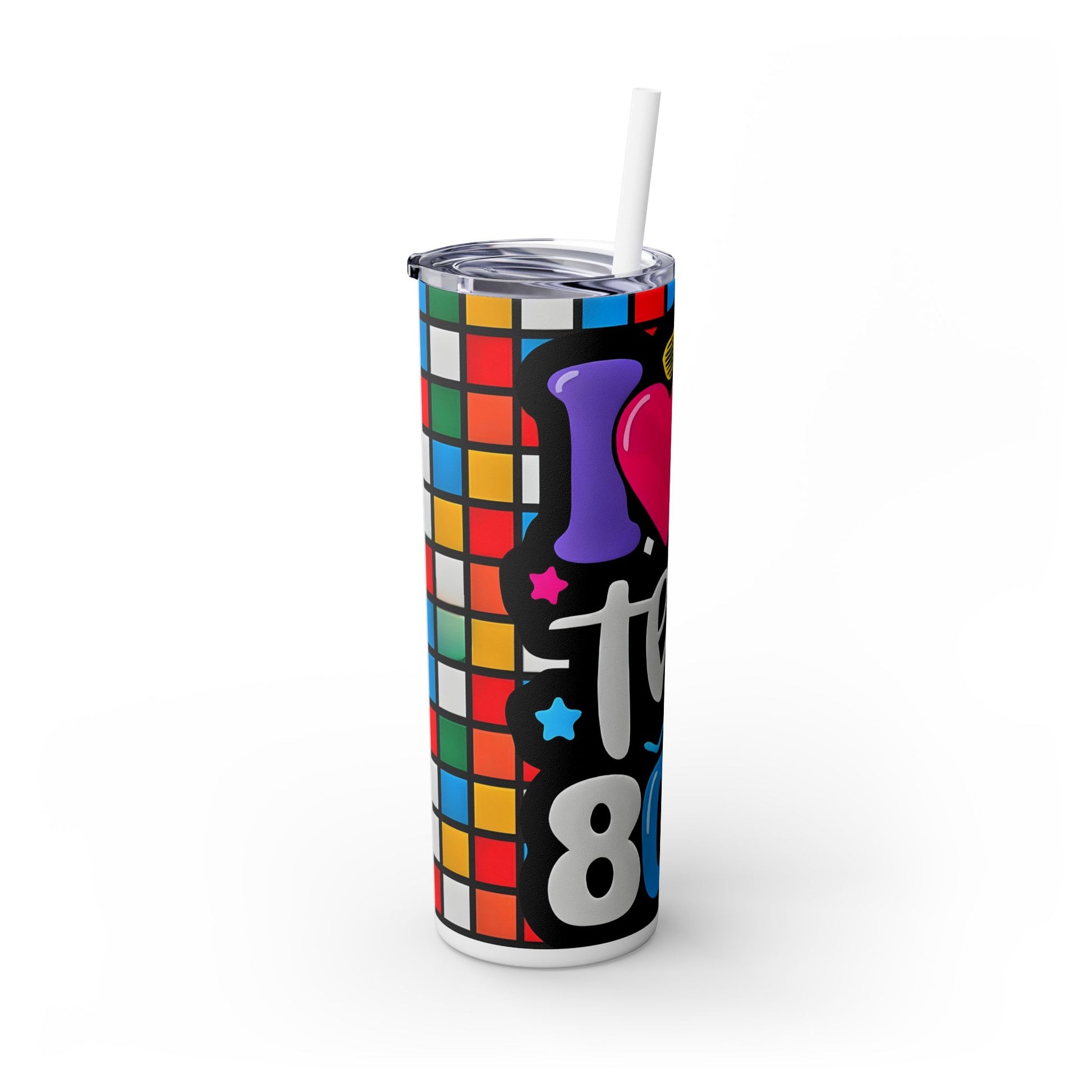 I ❤️ the 80s - Rubeks Cube Edition - Skinny Tumbler with Straw, 20oz ) / - Rock n Royalty Designs