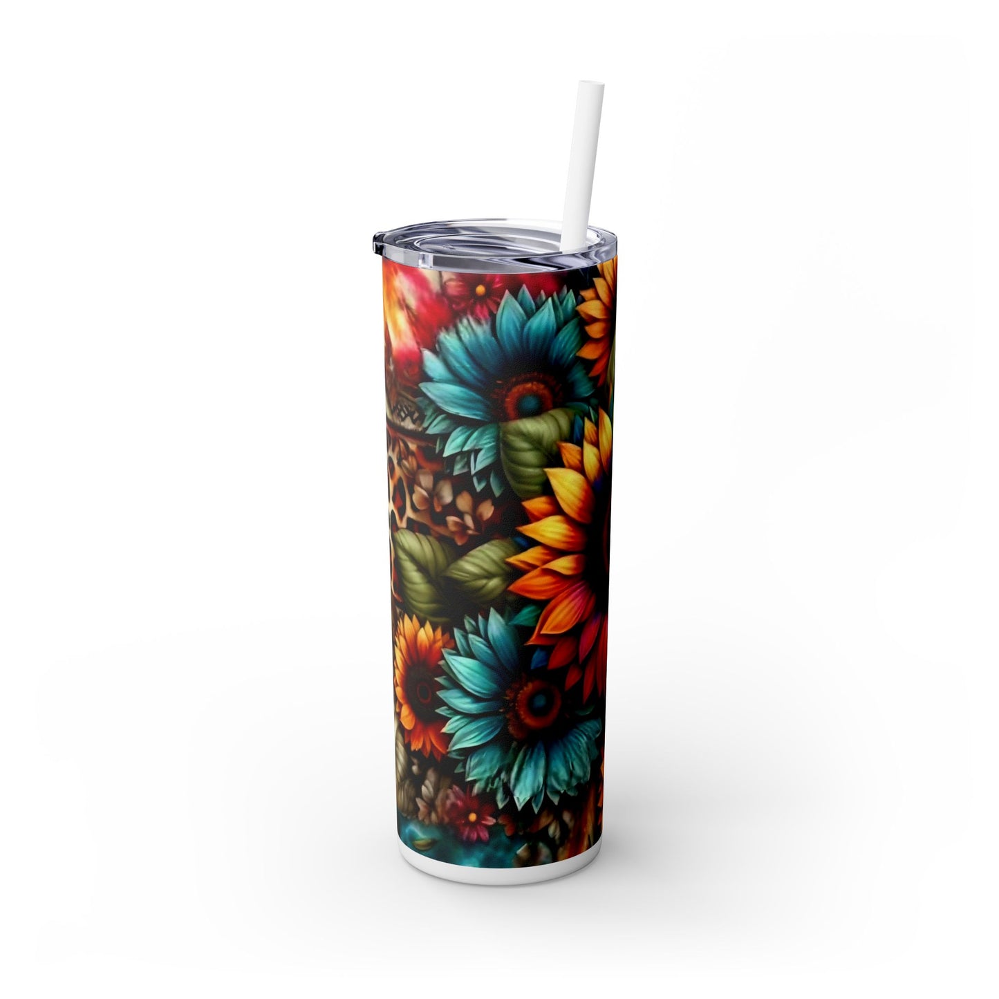 COLORFUL SUNFLOWERS - Skinny Tumbler with Straw, 20oz - Rock n Royalty Designs