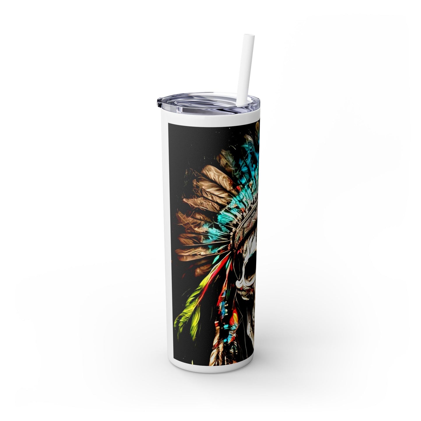 All colors Skull Indian - Skinny Tumbler with Straw, 20oz Printify