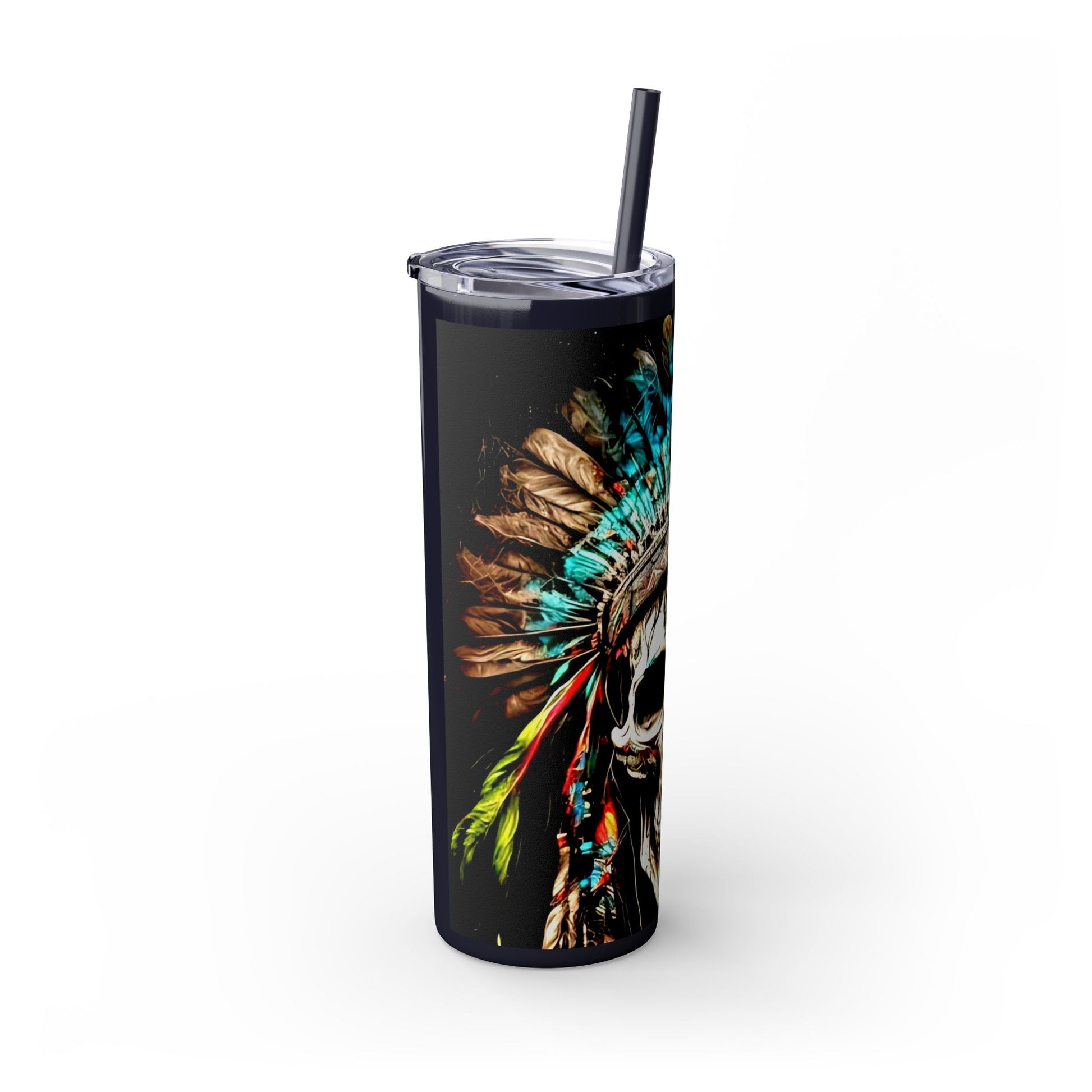 All colors Skull Indian - Skinny Tumbler with Straw, 20oz Printify